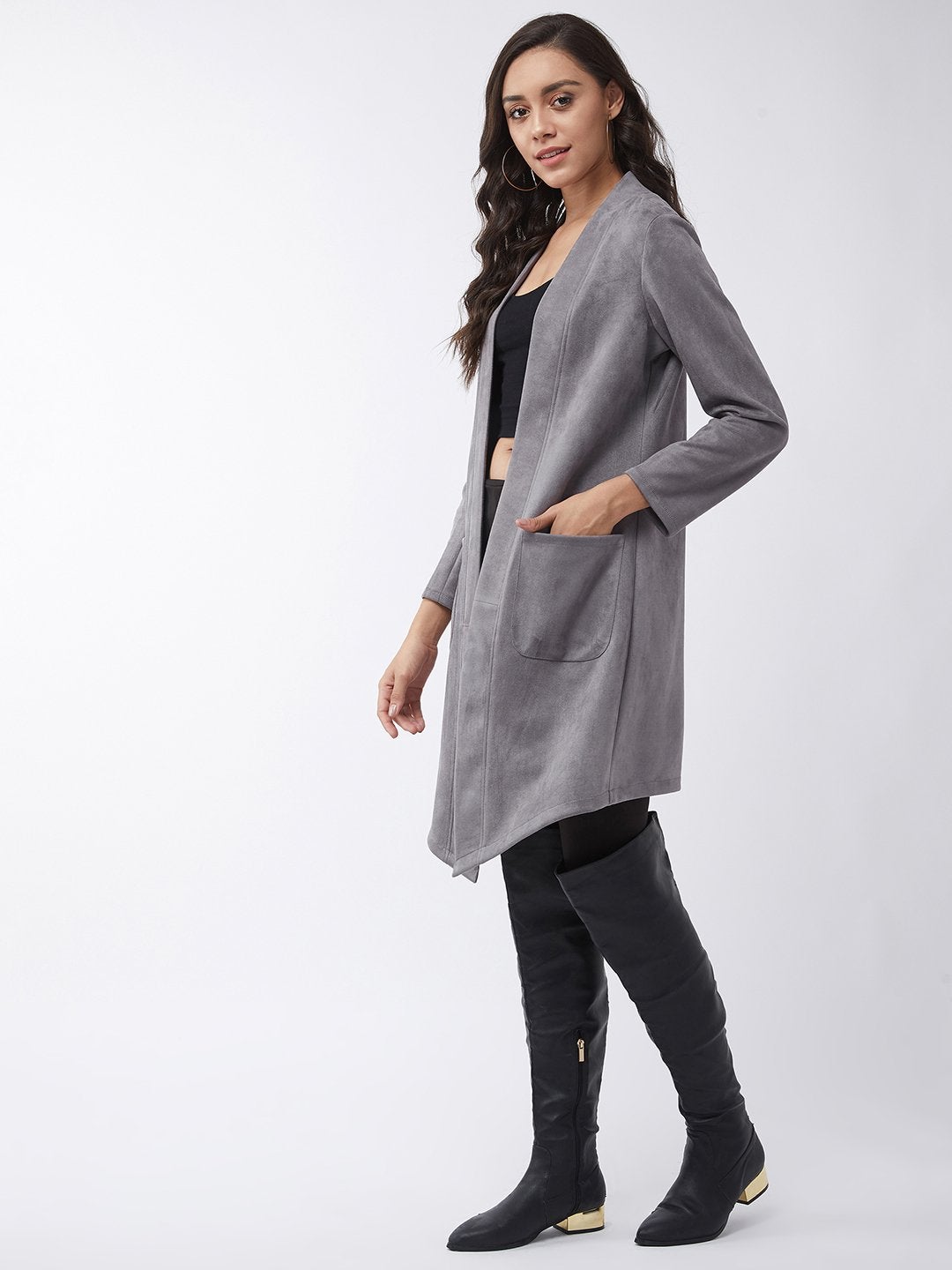 Women's Solid Long Pointed Open Shrug - Pannkh