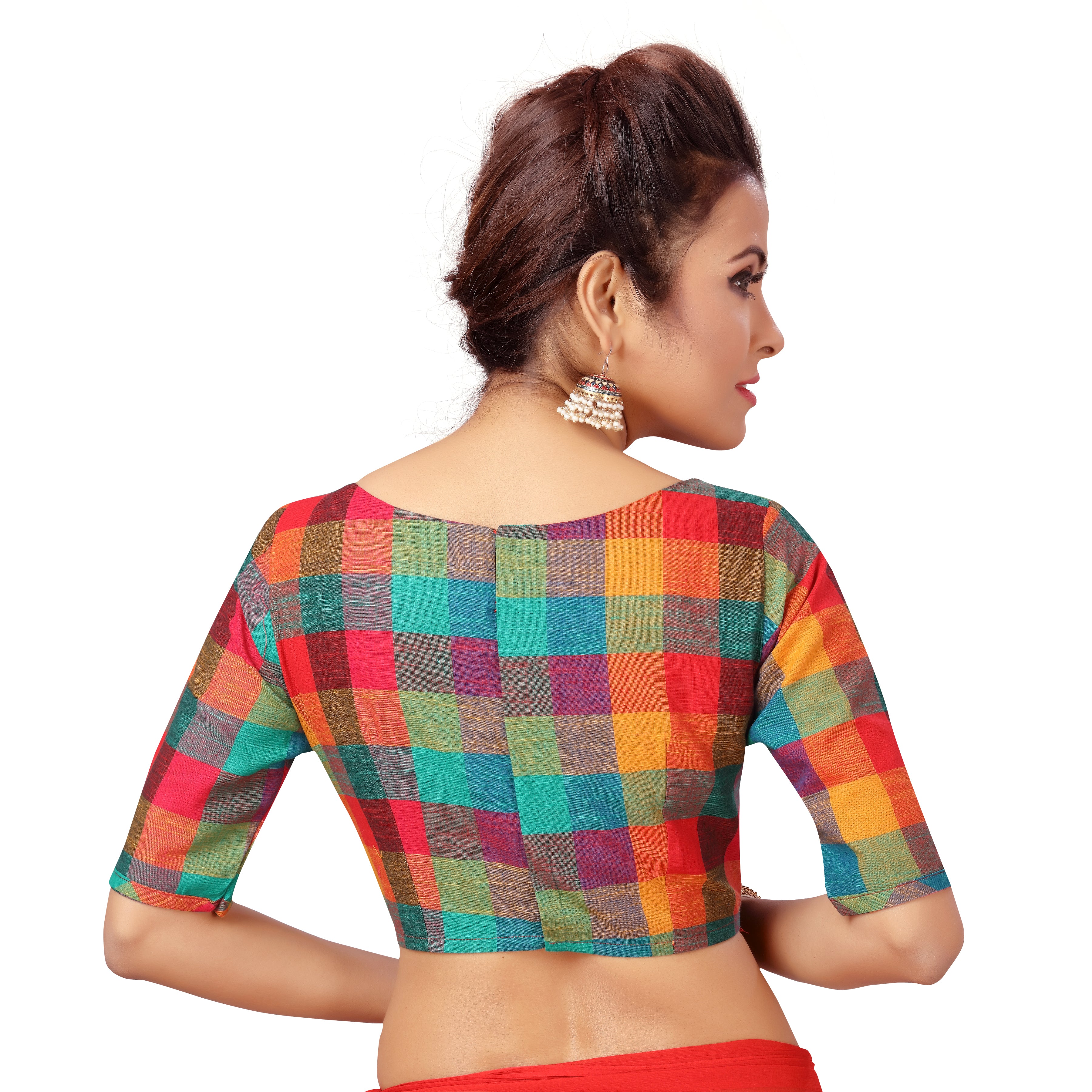 Women's Multicoloured Madras Checks Blouse by Shringaar- (1pc set)