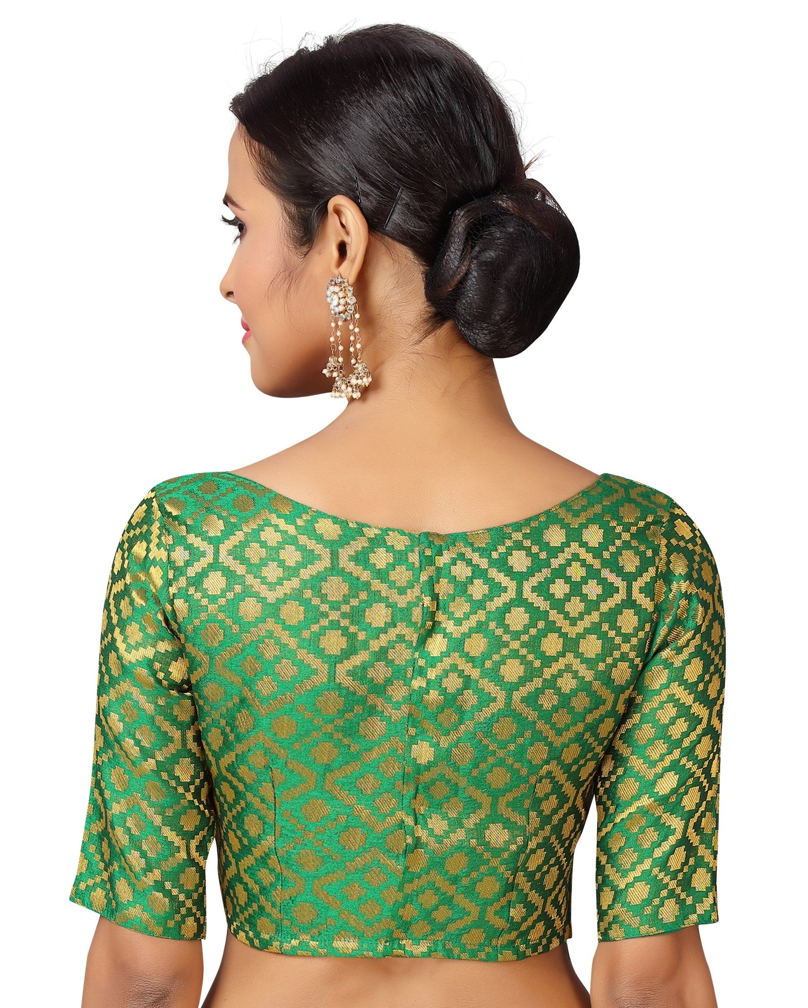 Women Green Brocade Saree Blouse by Shringaar (1pc)