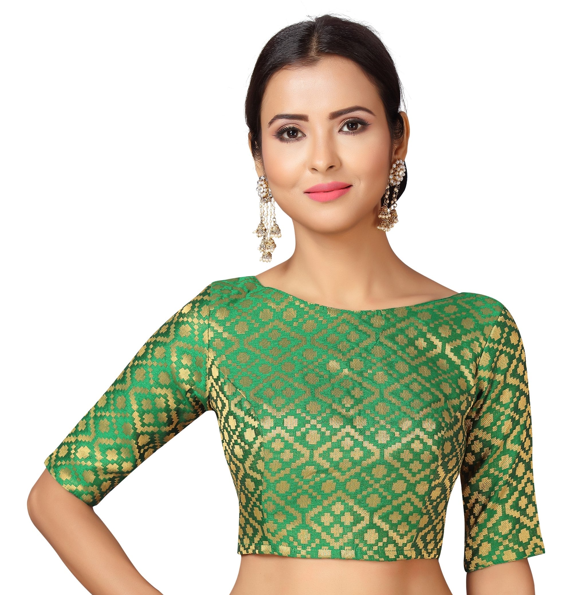 Women Green Brocade Saree Blouse by Shringaar (1pc)