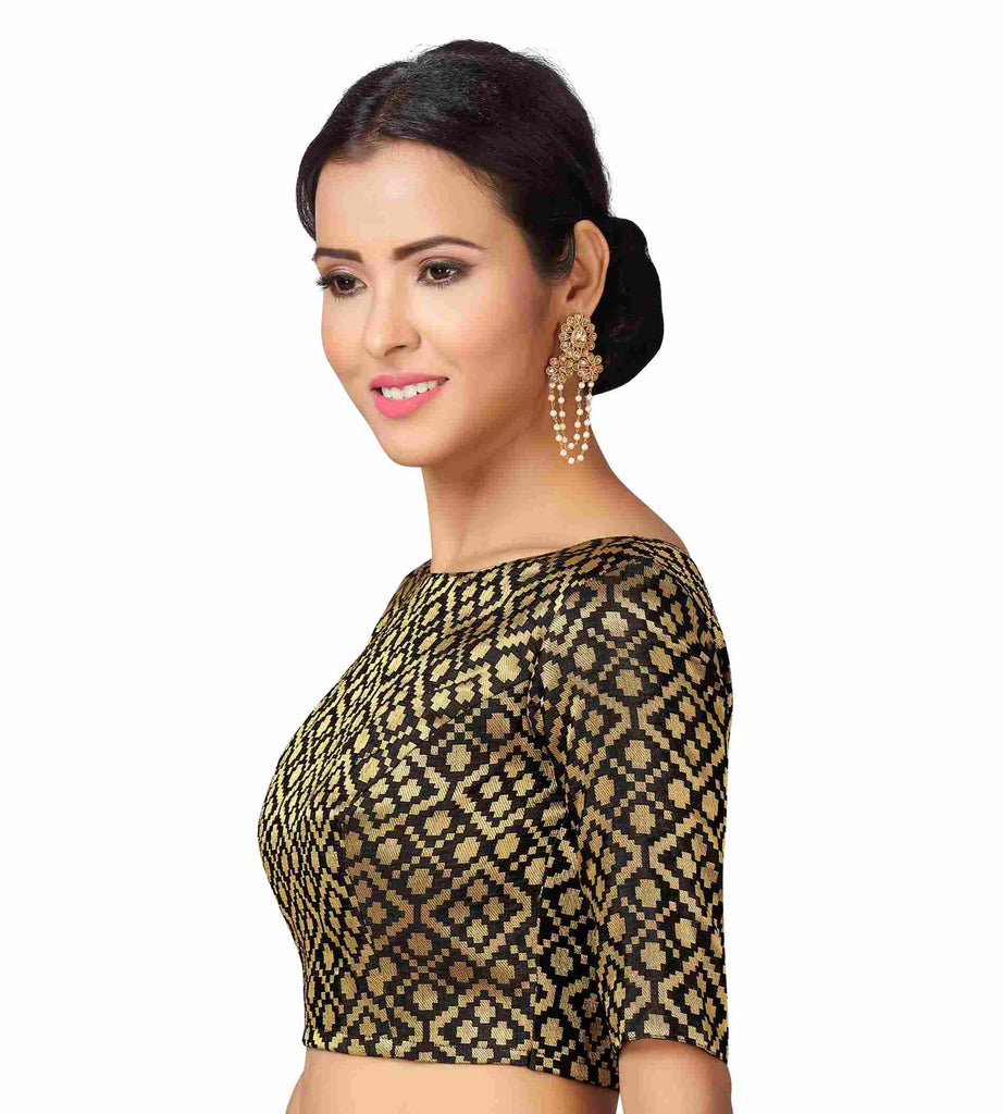 Women Black Brocade Blouse by Shr