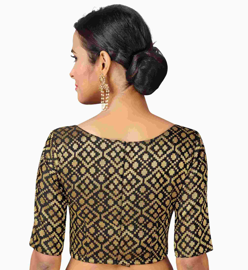 Women Black Brocade Blouse by Shr