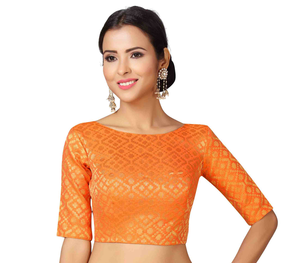 Women Orange Brocade Saree Blouse