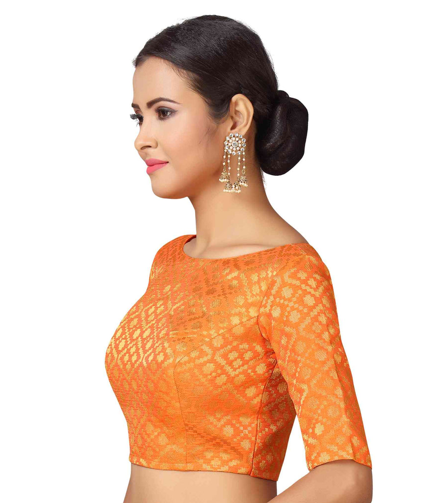 Women Orange Brocade Saree Blouse