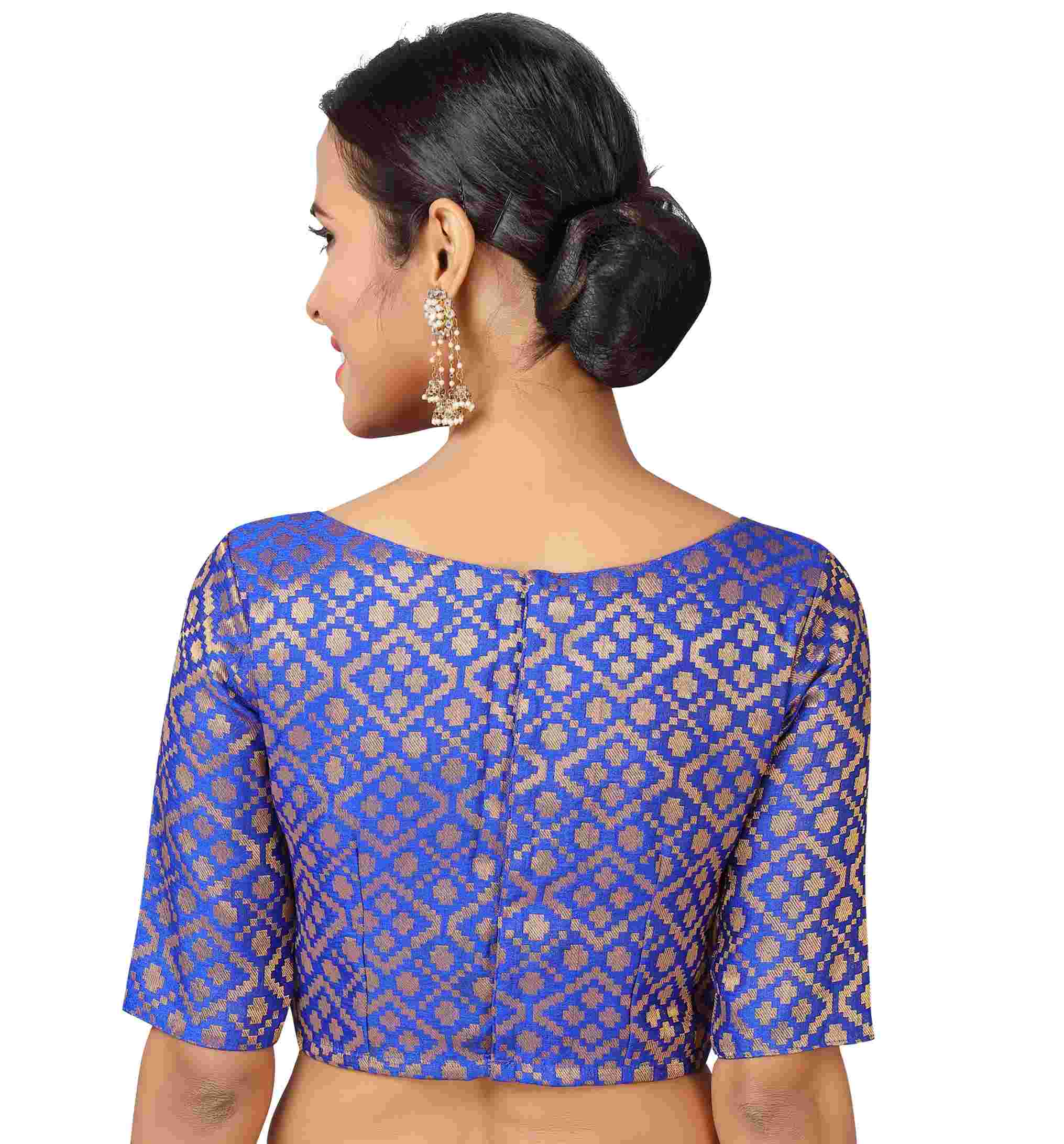 Women's Royal Blue Brocade Blouse by Shringaar- (1pc set)