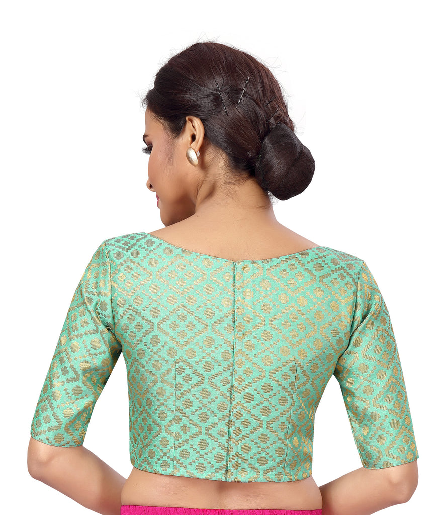 Women's Turquoise Green Brocade Blouse