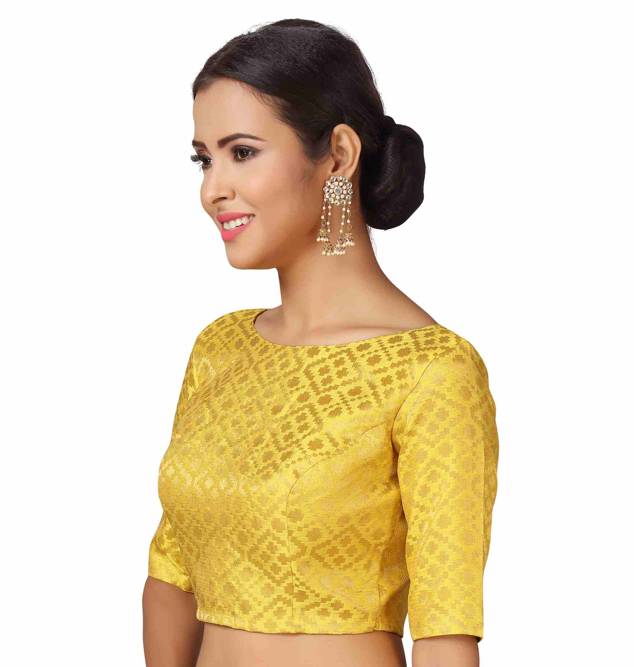 Women's Yellow Brocade Blouse by Shringaar- (1pc set)