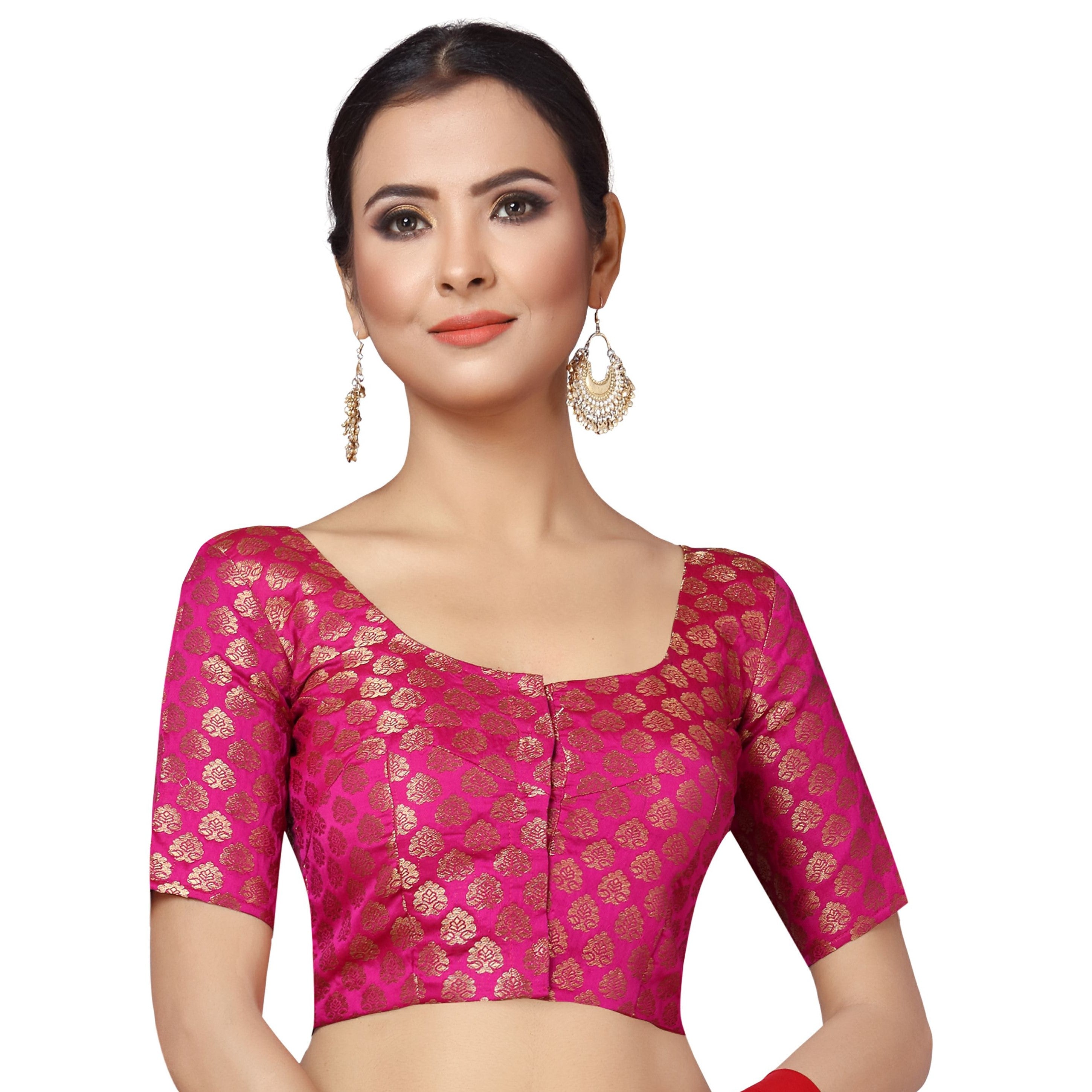 Women Pink Brocade Saree Blouse