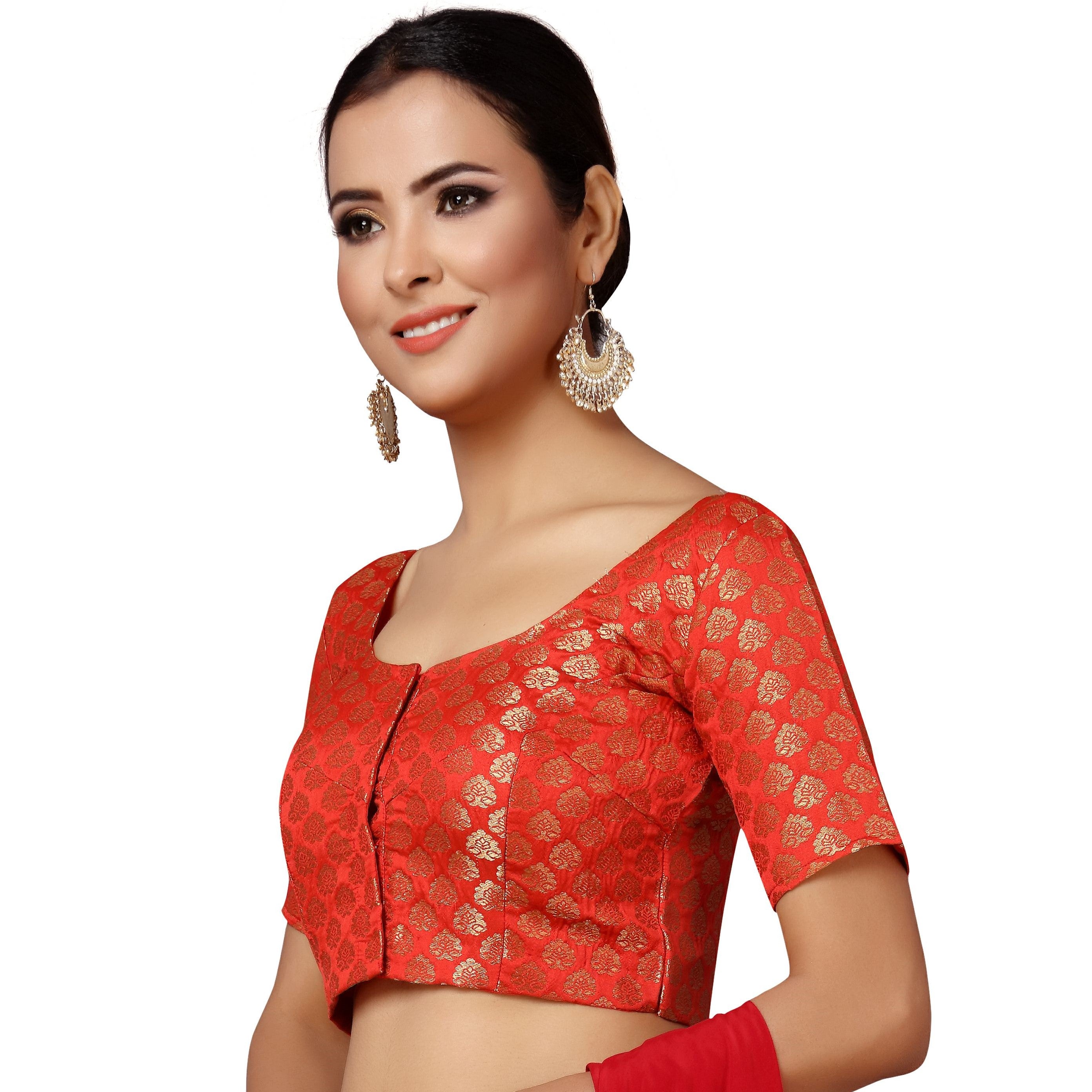 Women's Red Brocade Saree Blouse by Shringaar- 1 pc