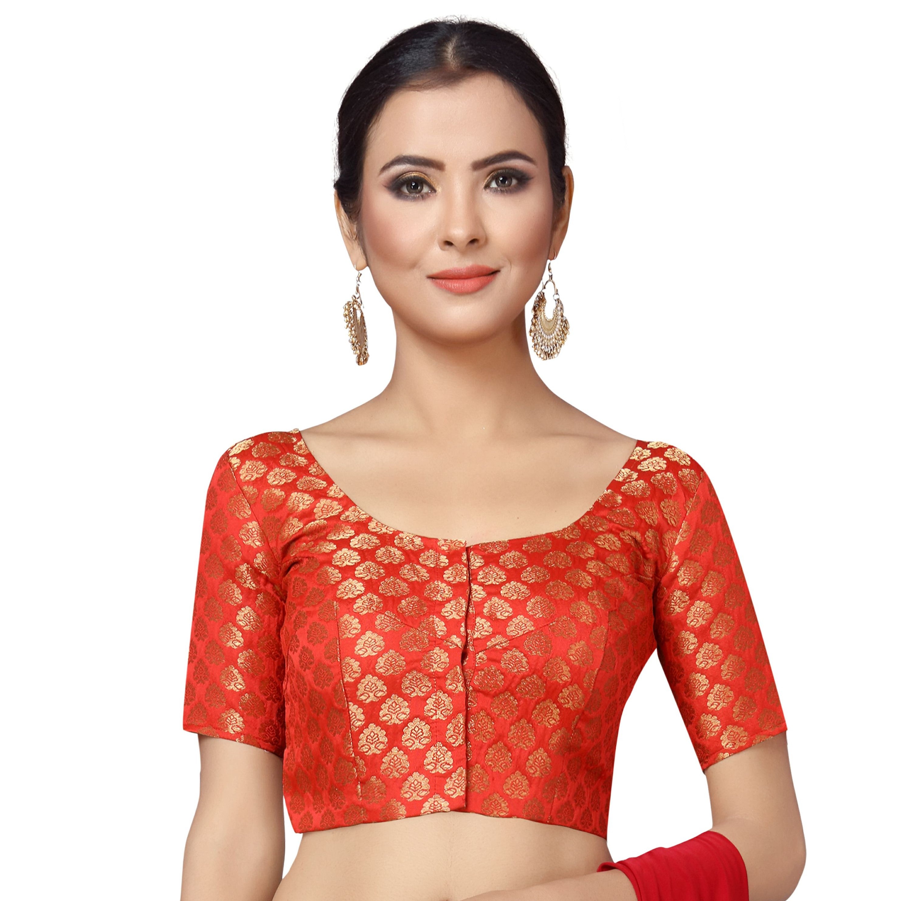 Women's Red Brocade Saree Blouse by Shringaar- 1 pc