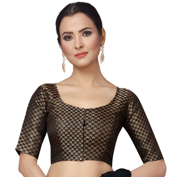 Women Black Brocade Saree Blouse by Shr