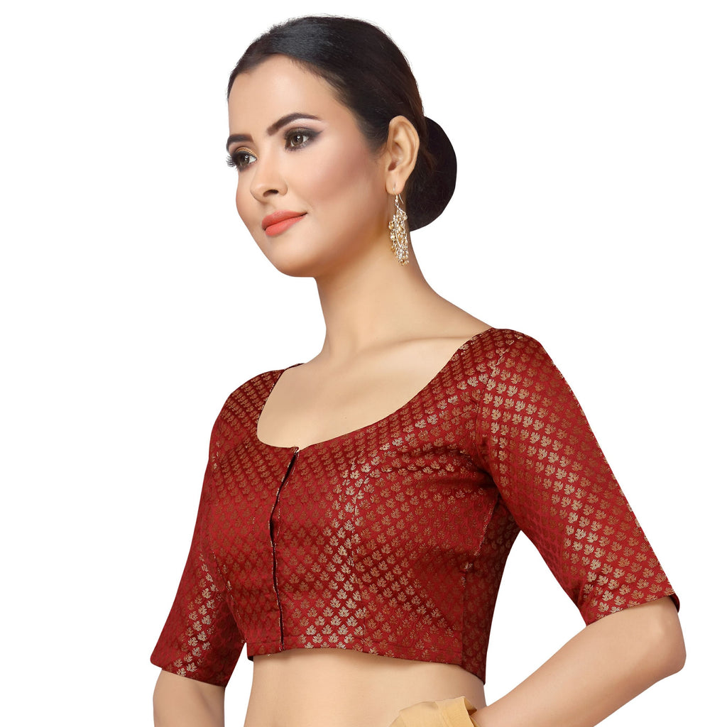 Women Maroon Brocade Saree Blouse by Shr
