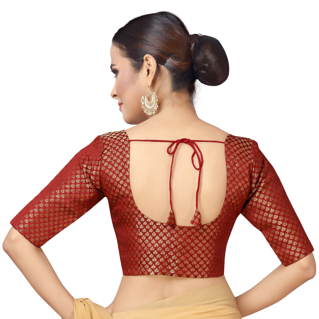 Women Maroon Brocade Saree Blouse by Shr
