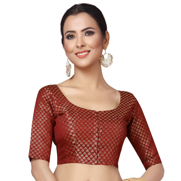 Women Maroon Brocade Saree Blouse by Shr