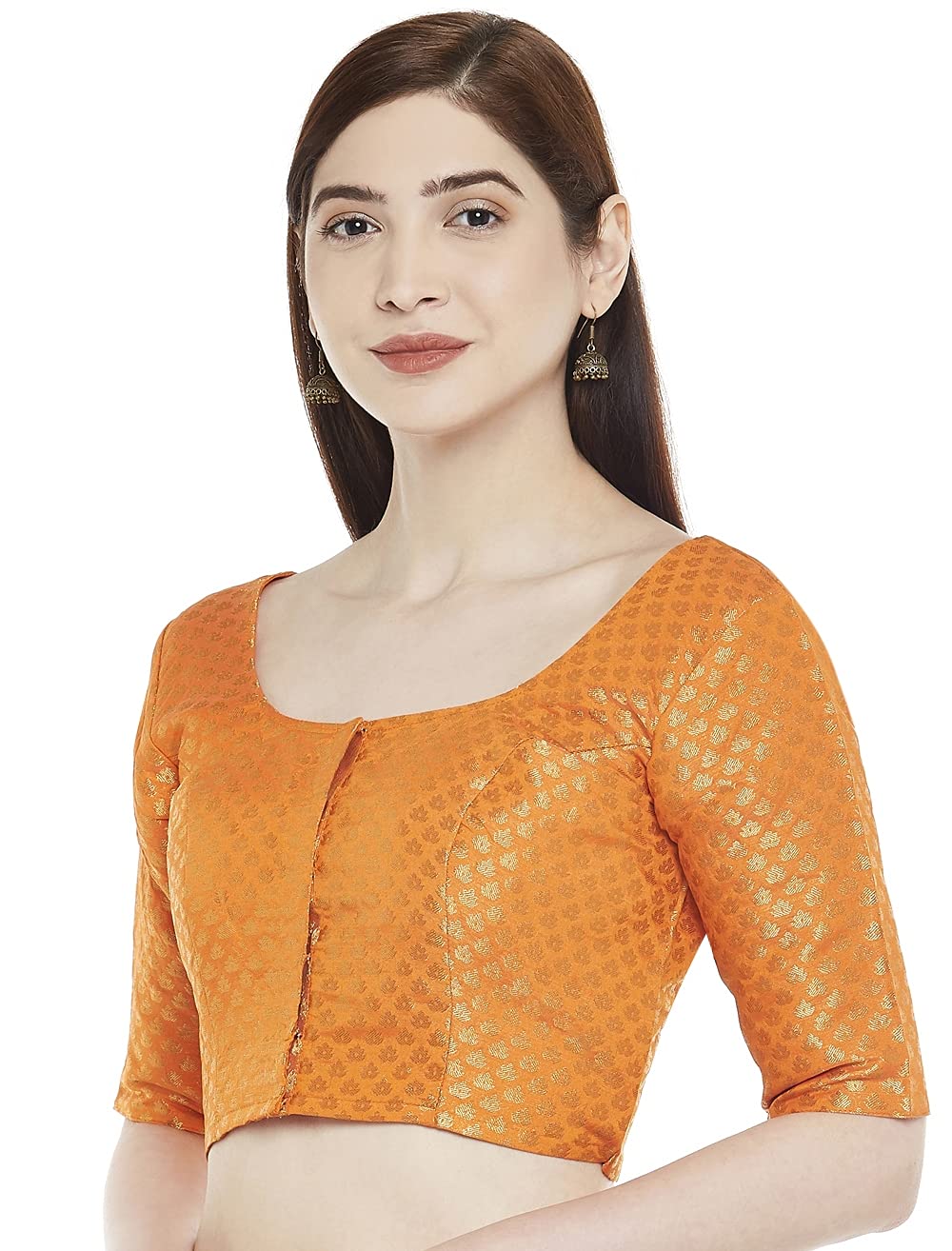 Women Orange Brocade Saree Blouse by Shringaar (1pc)