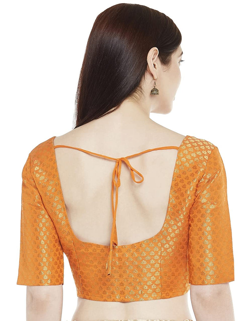Women Orange Brocade Saree Blouse