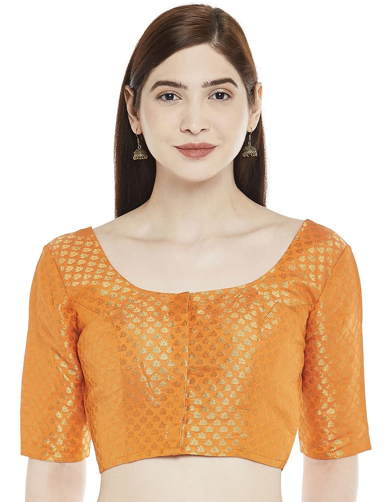 Women Orange Brocade Saree Blouse