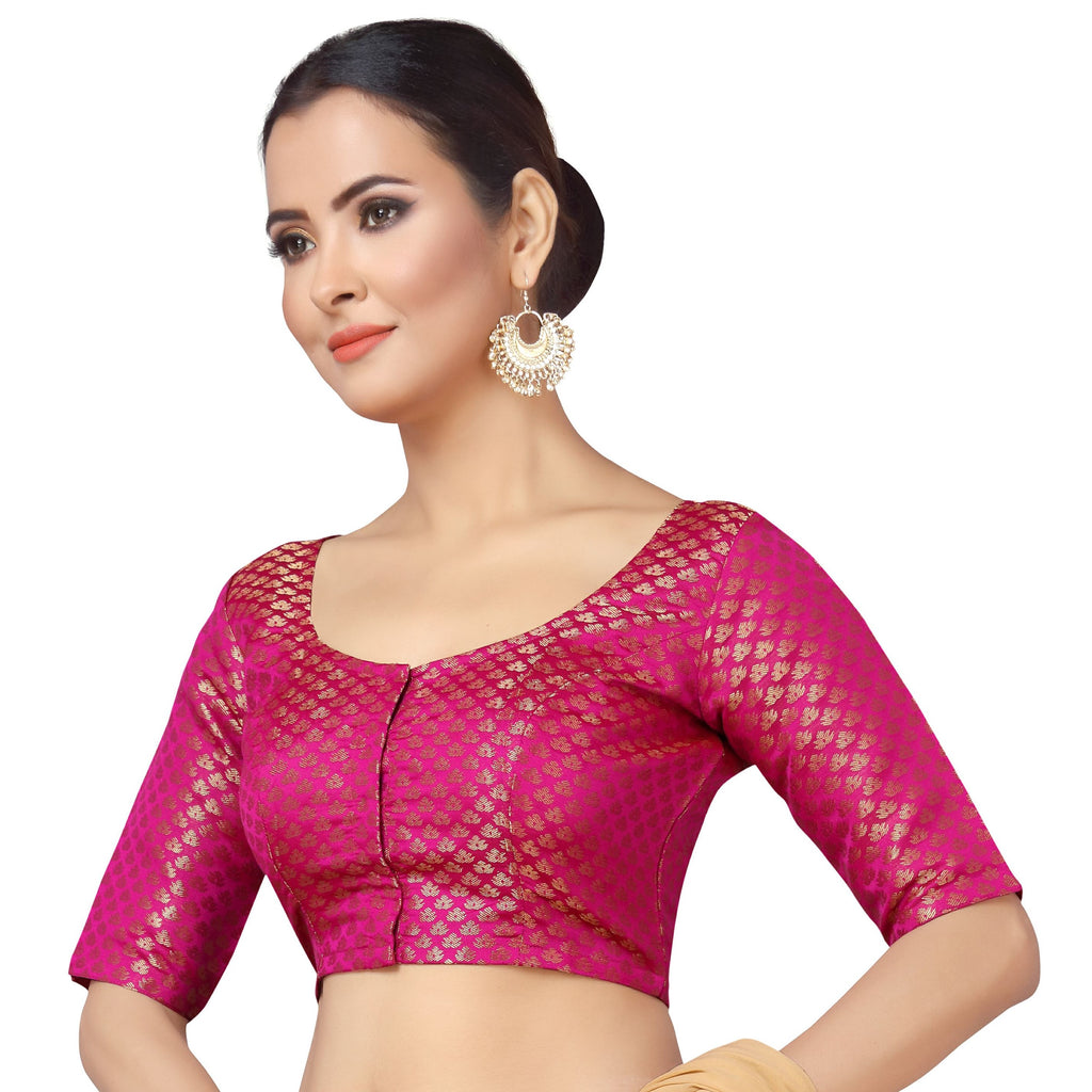 Women Pink Brocade Saree Blouse