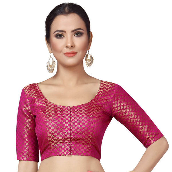 Women Pink Brocade Saree Blouse by Shr