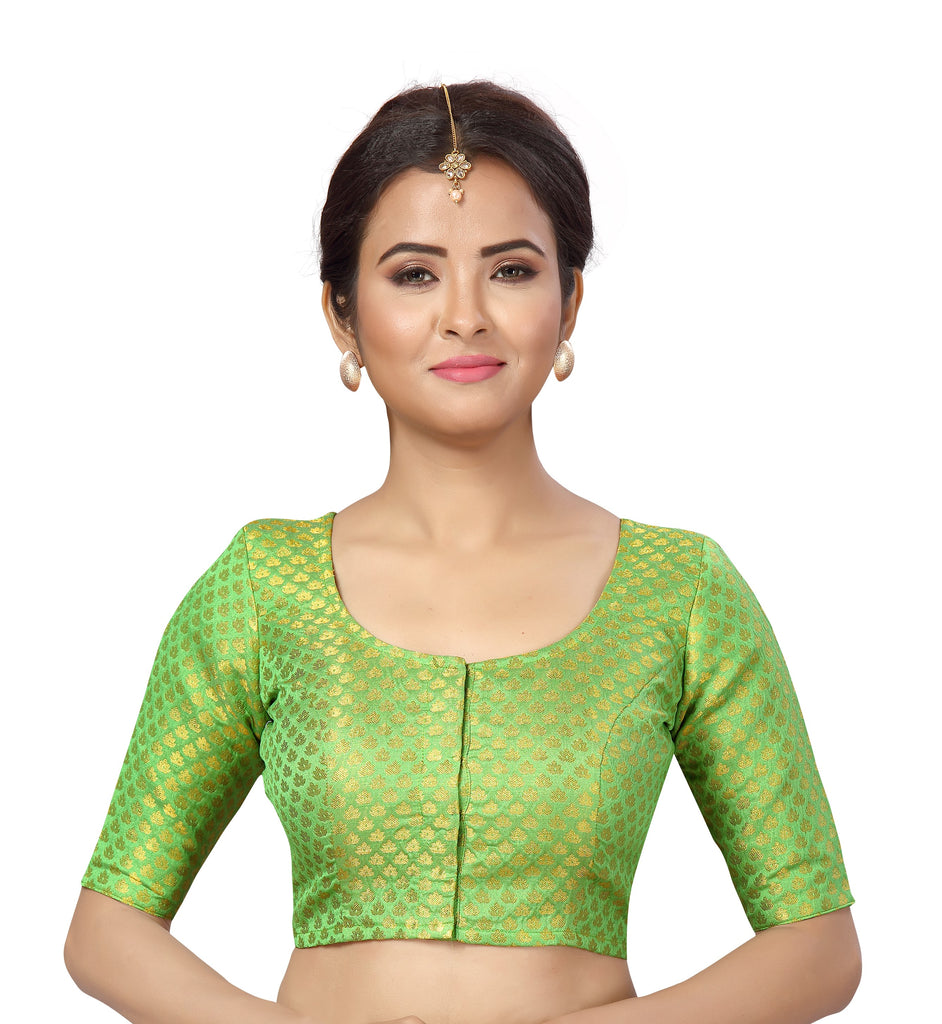 Women Parrot Green Brocade Saree Blouse by Shr