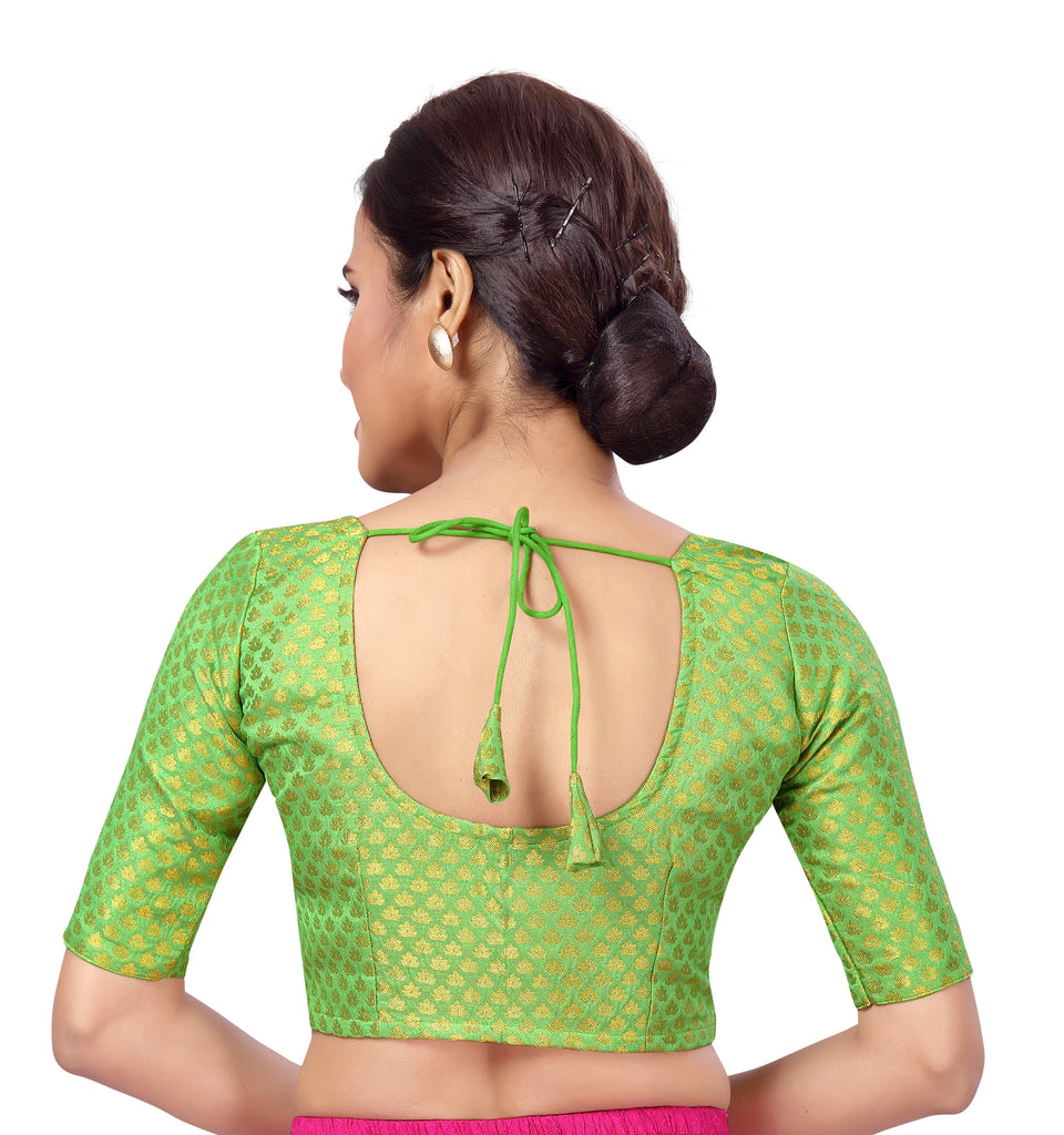 Women Parrot Green Brocade Saree Blouse by Shr