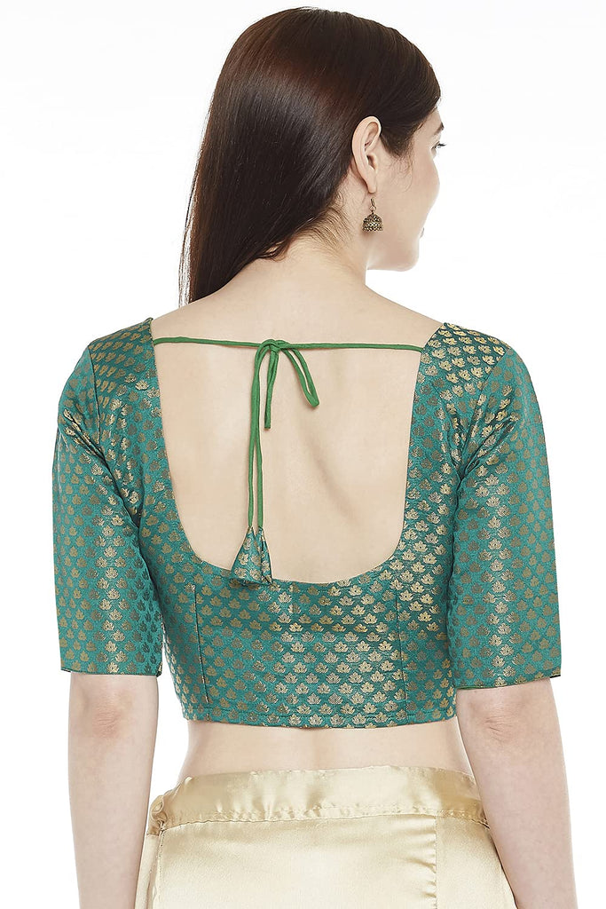 Women Rama Green Brocade Saree Blouse