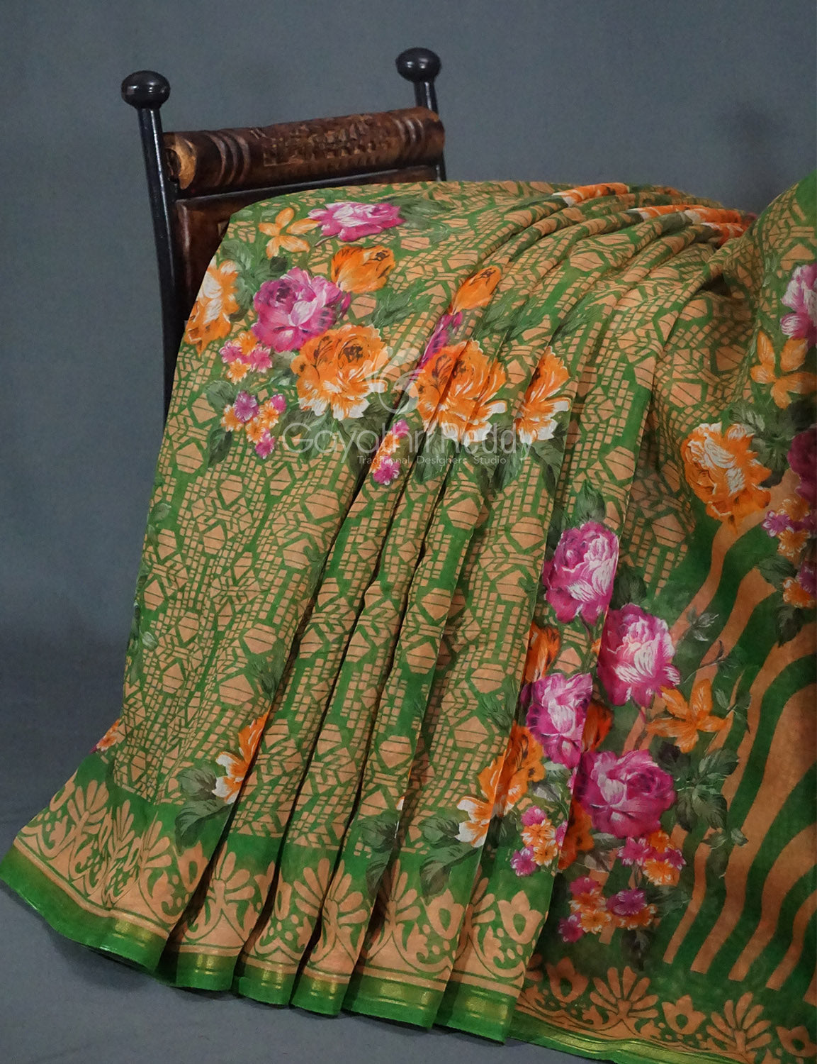 Women's Olive Green Semi Chanderi Saree - Gayathri Sarees