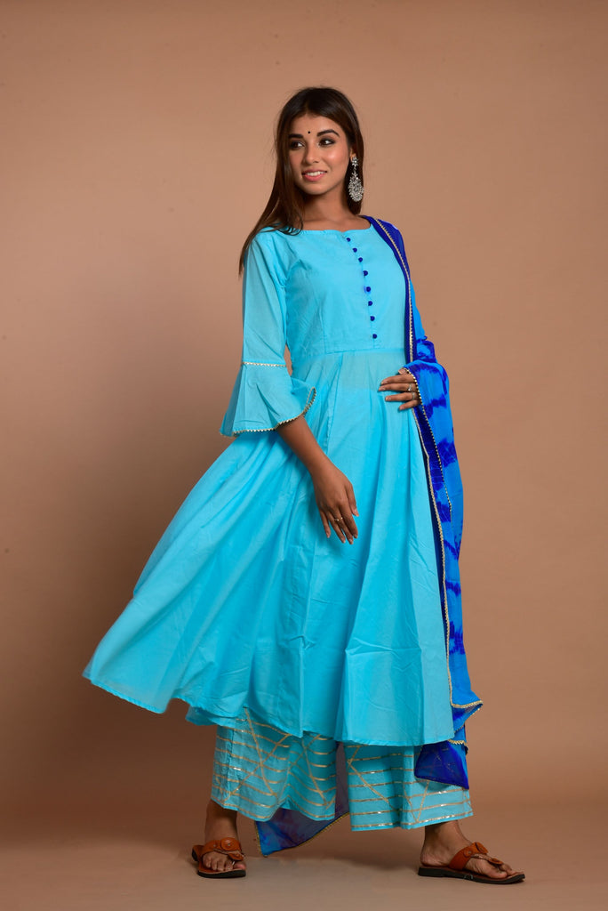 Women's Blue Tie-Dye Kurta Palazzo Set