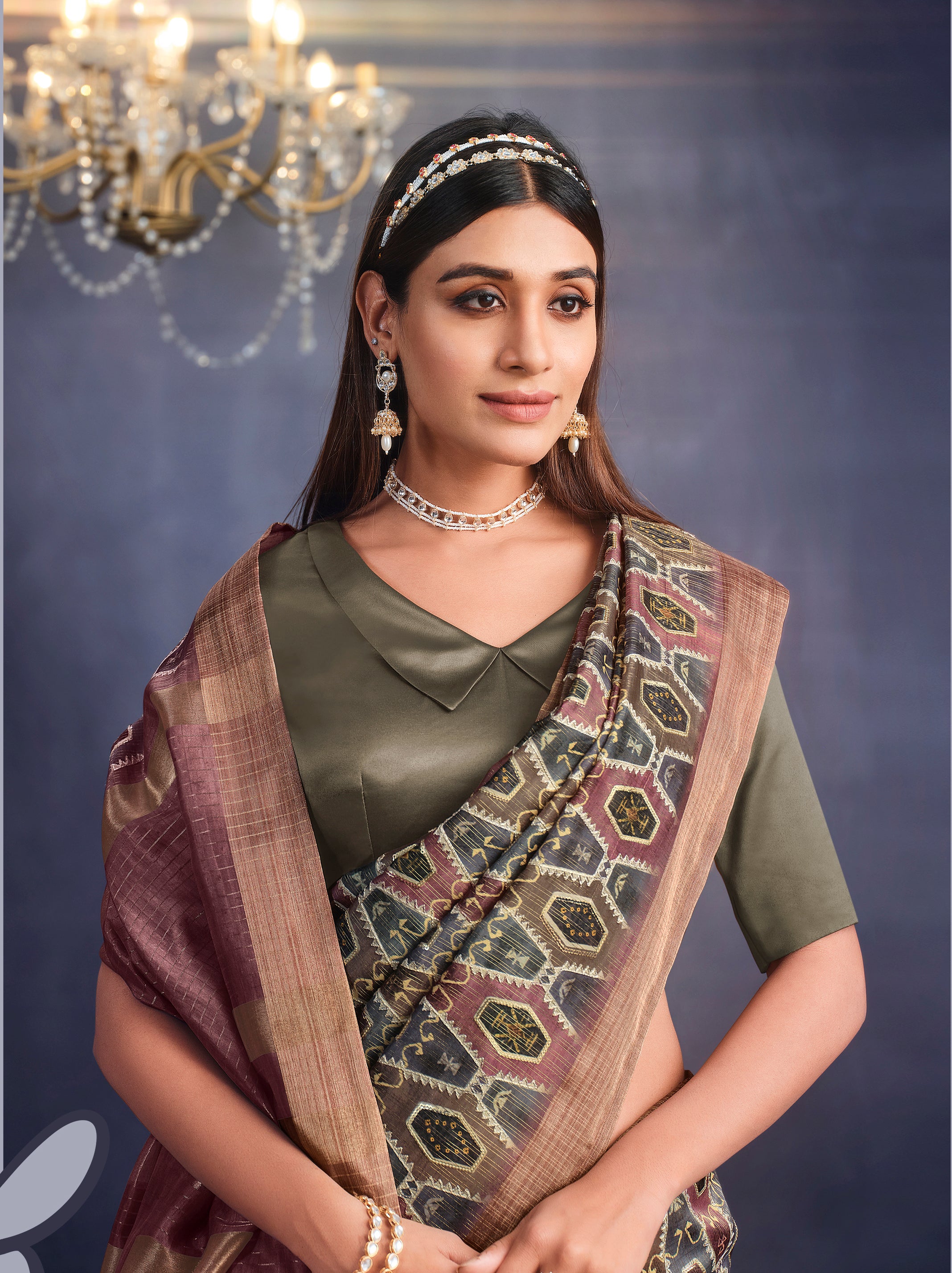 Women's Brown Tusser Silk Design Saree With Unstitched Blouse Piece - Navyaa