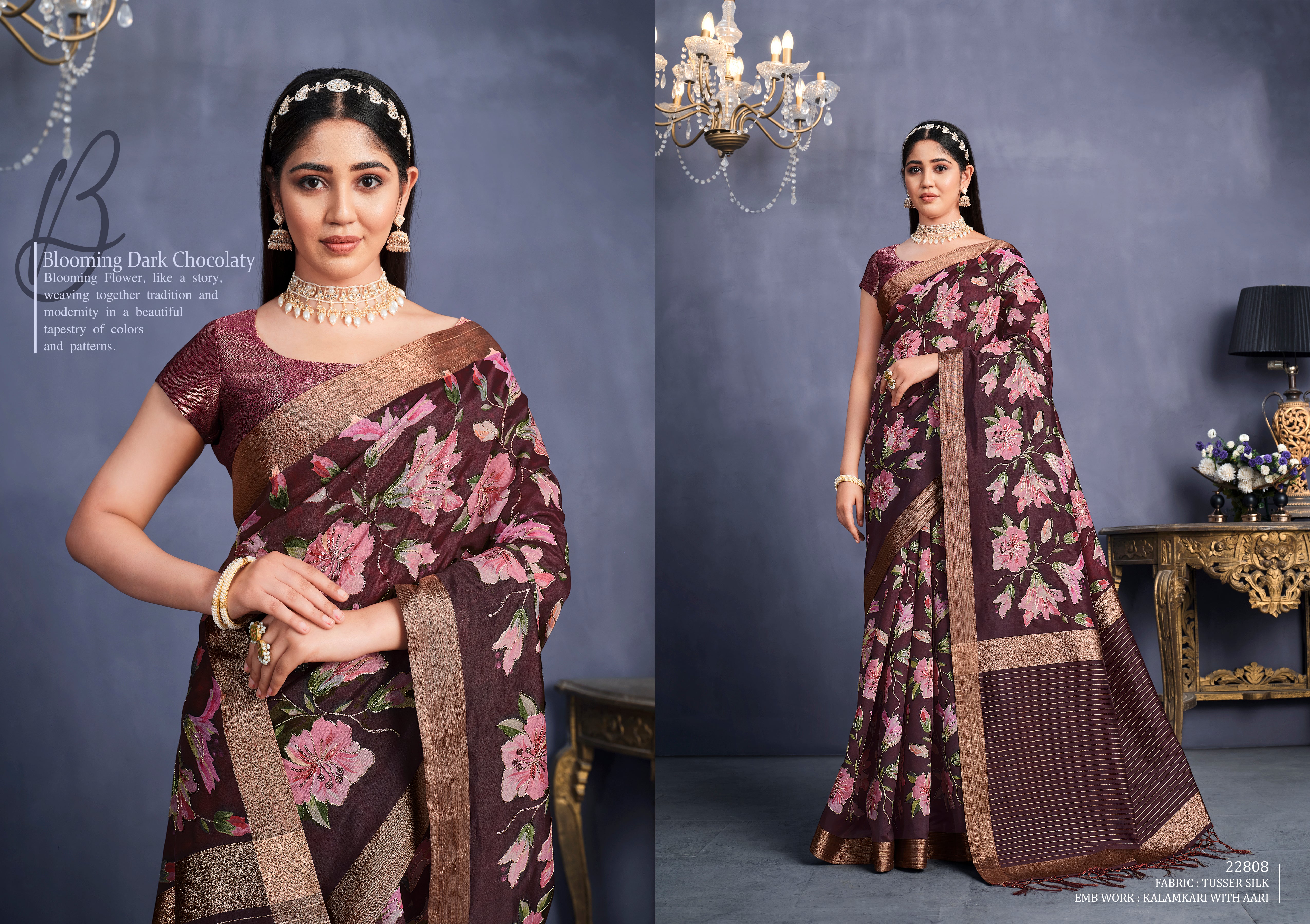 Women's Maroon Tusser Silk Design Saree With Unstitched Blouse Piece - Navyaa