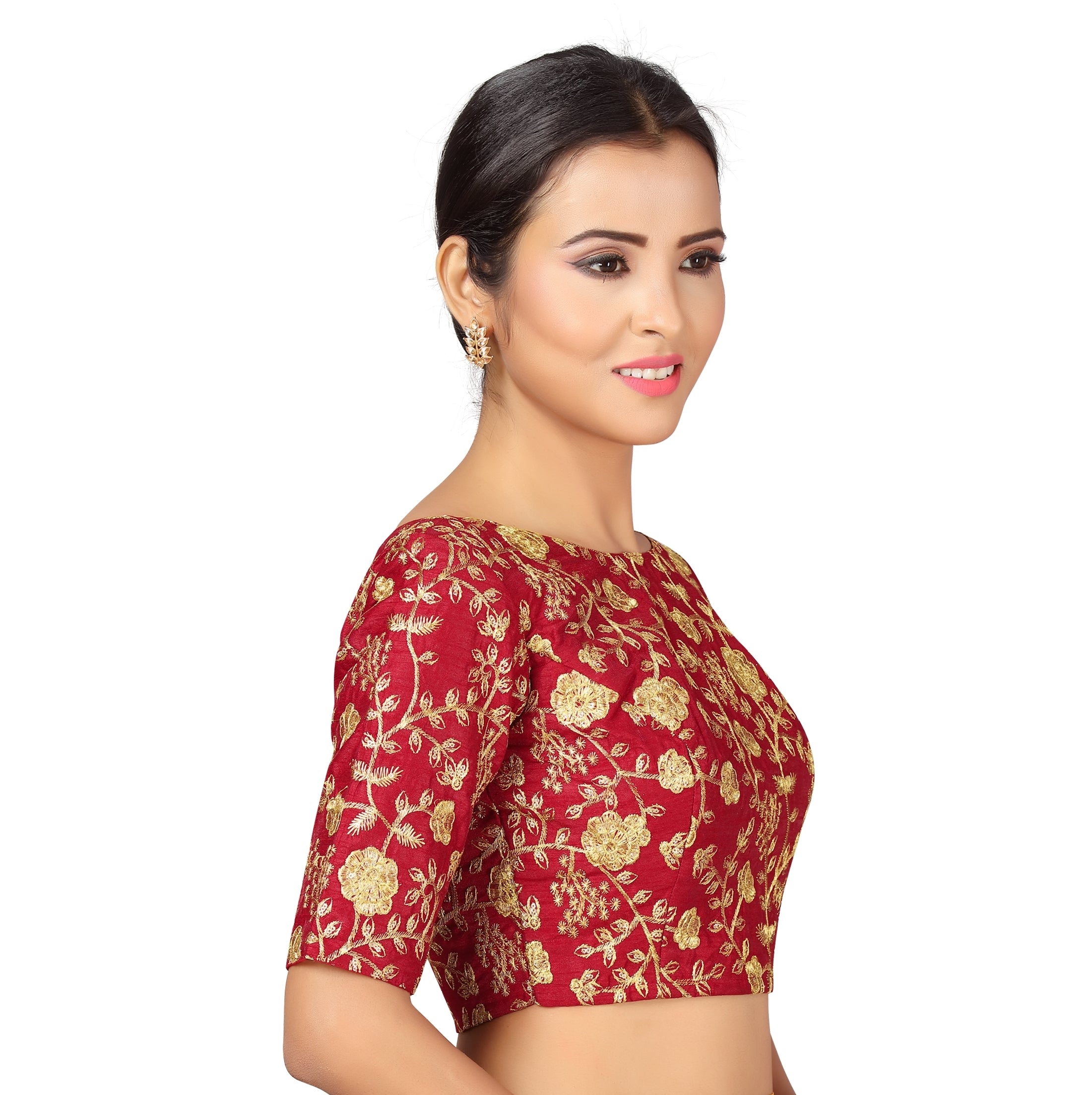 Women's Maroon Embroidered Blouse by Shringaar- (1pc set)