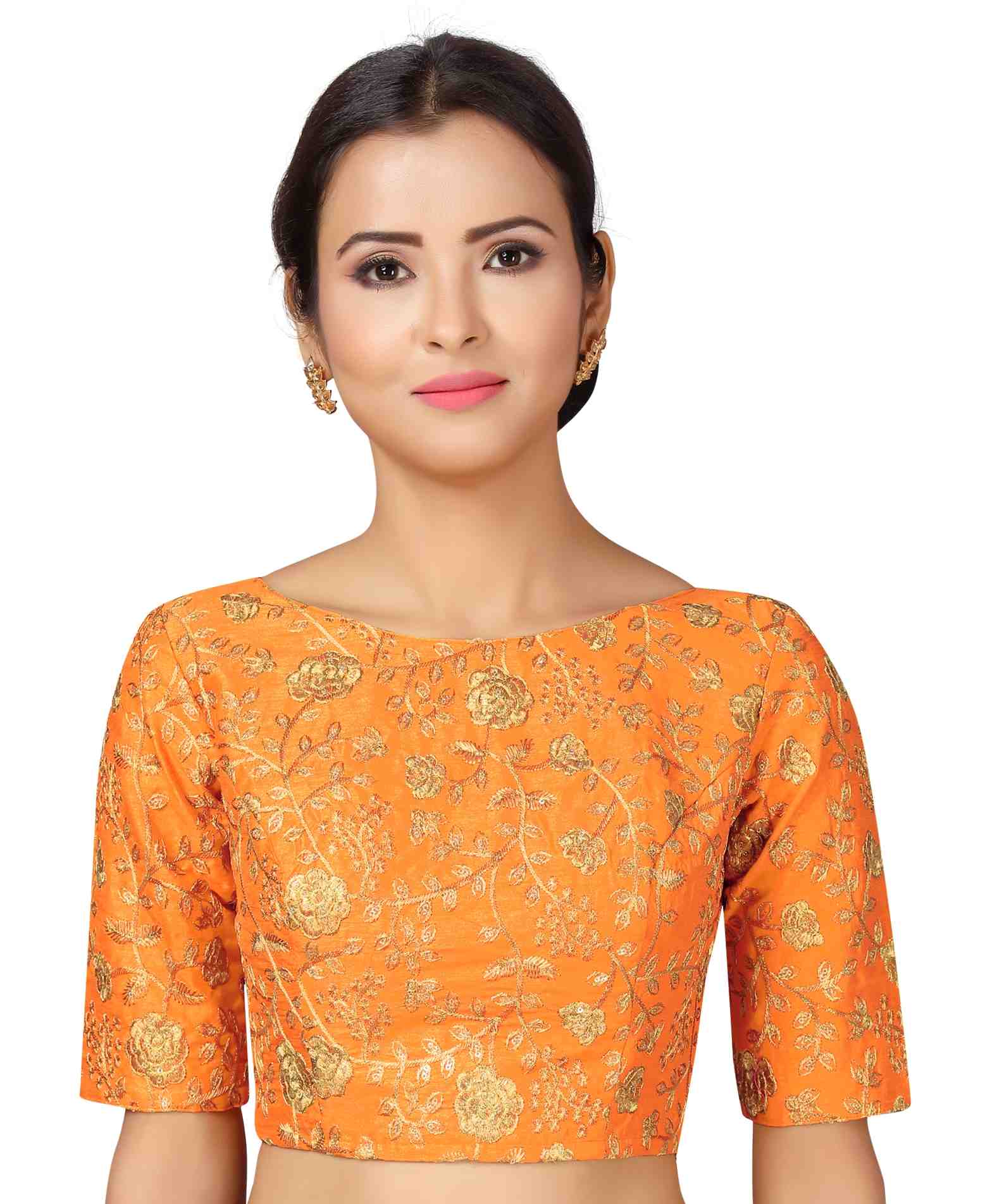 Women's Orange Zari Embroidered Blouse by Shringaar- (1pc set)