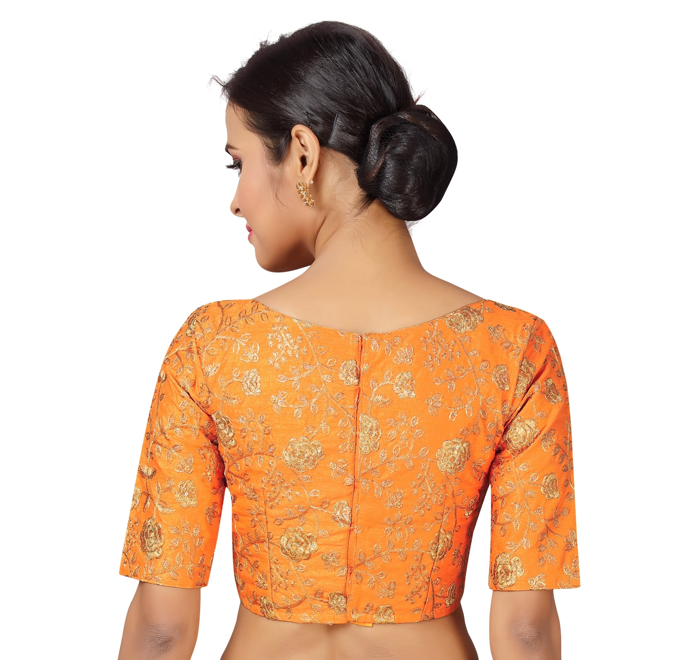 Women's Orange Zari Embroidered Blouse by Shringaar- (1pc set)