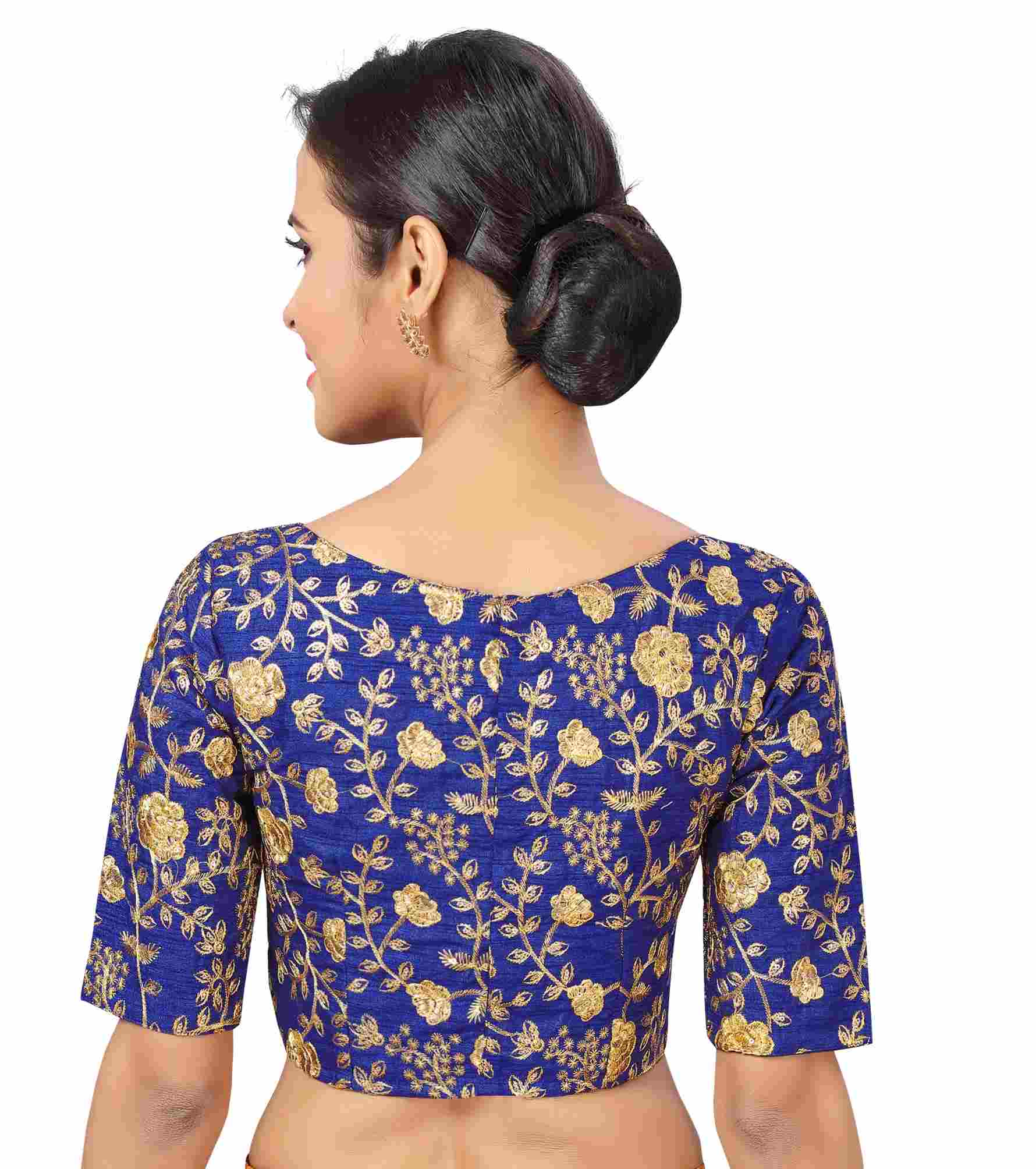 Women's Royal Blue Embroidered Blouse by Shringaar- (1pc set)