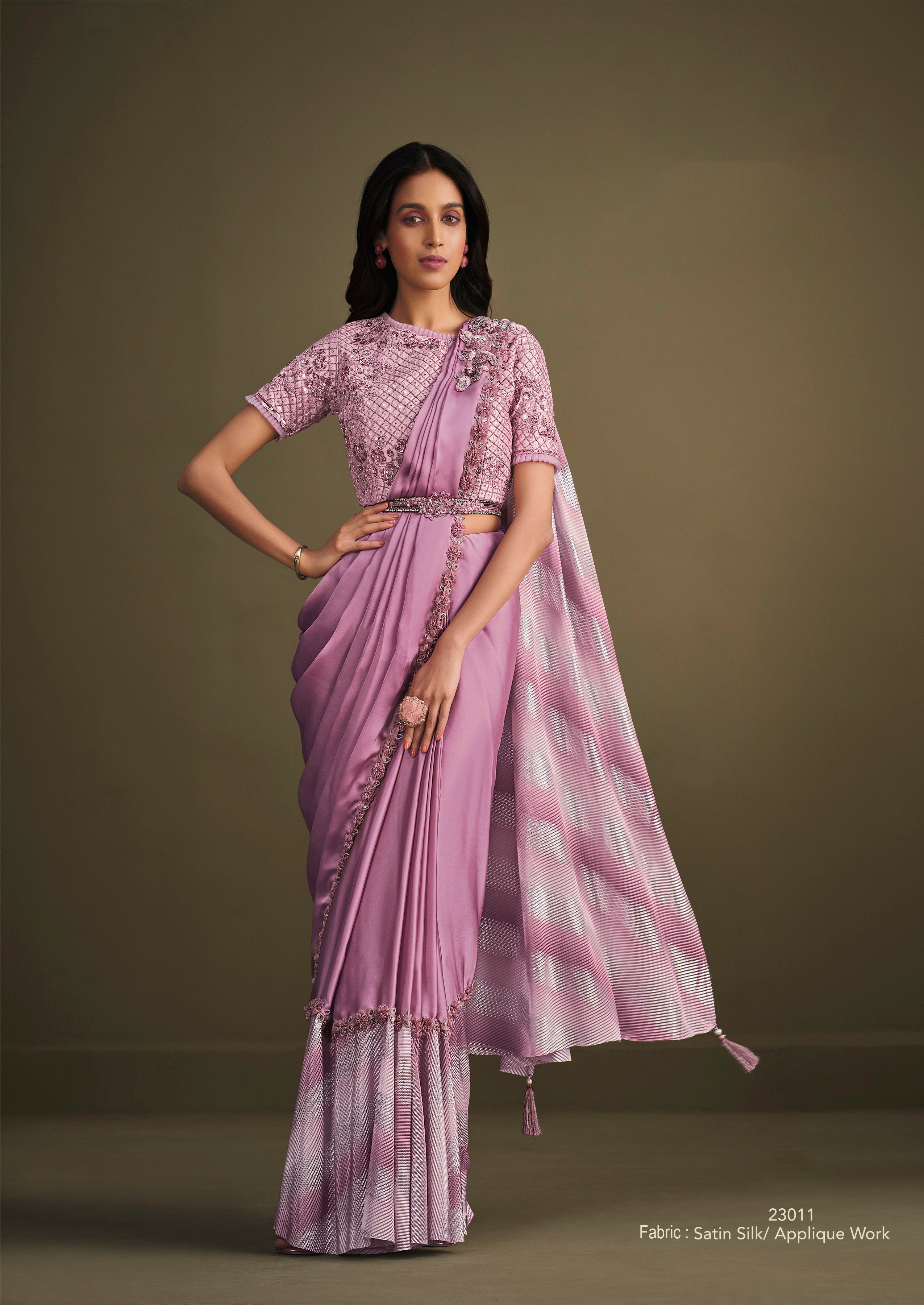 Women's Light Purple Satin Silk Design Saree With Unstitched Blouse Piece - Navyaa