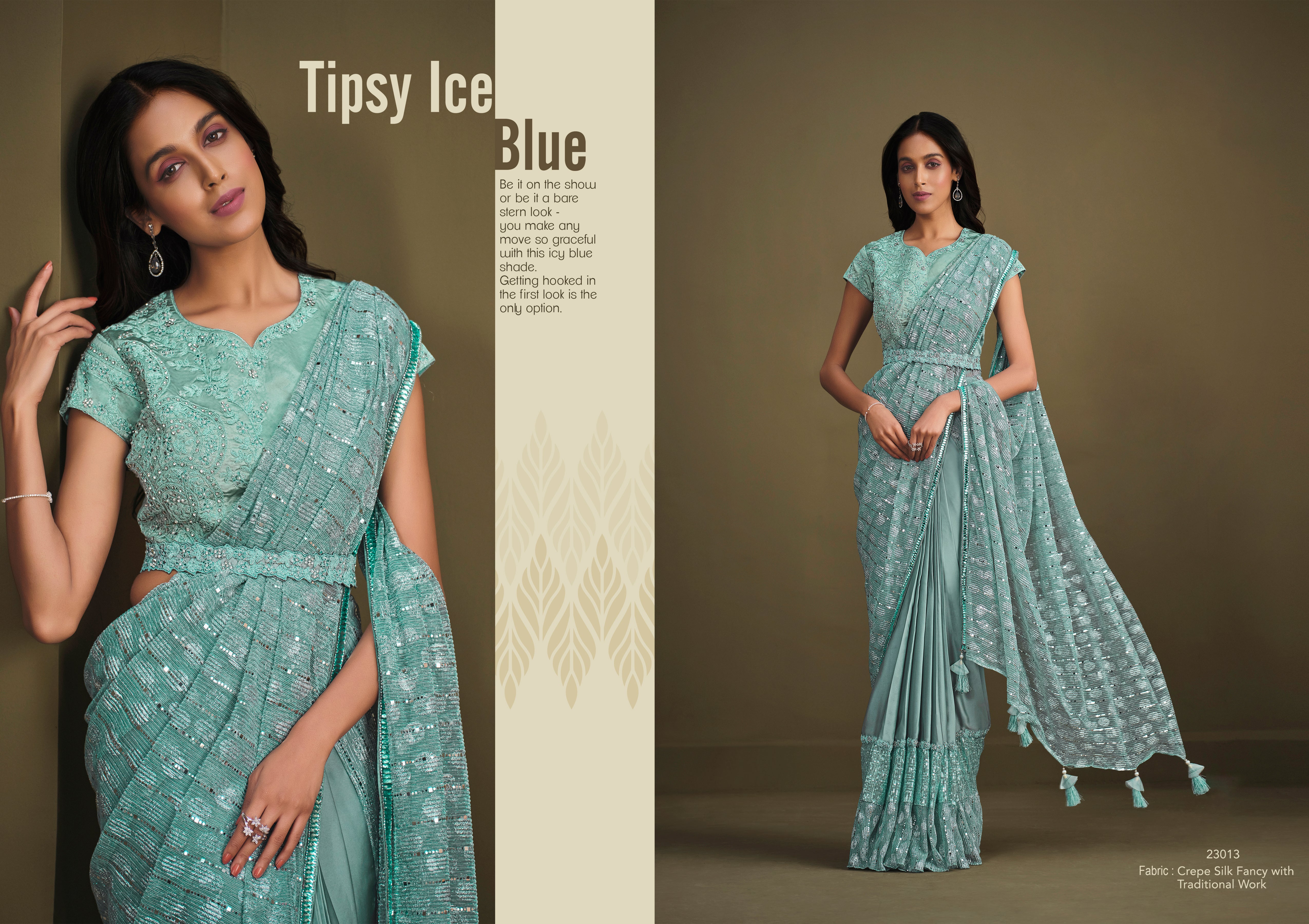 Women's Light Blue Crepe Silk Design Saree With Unstitched Blouse Piece - Navyaa