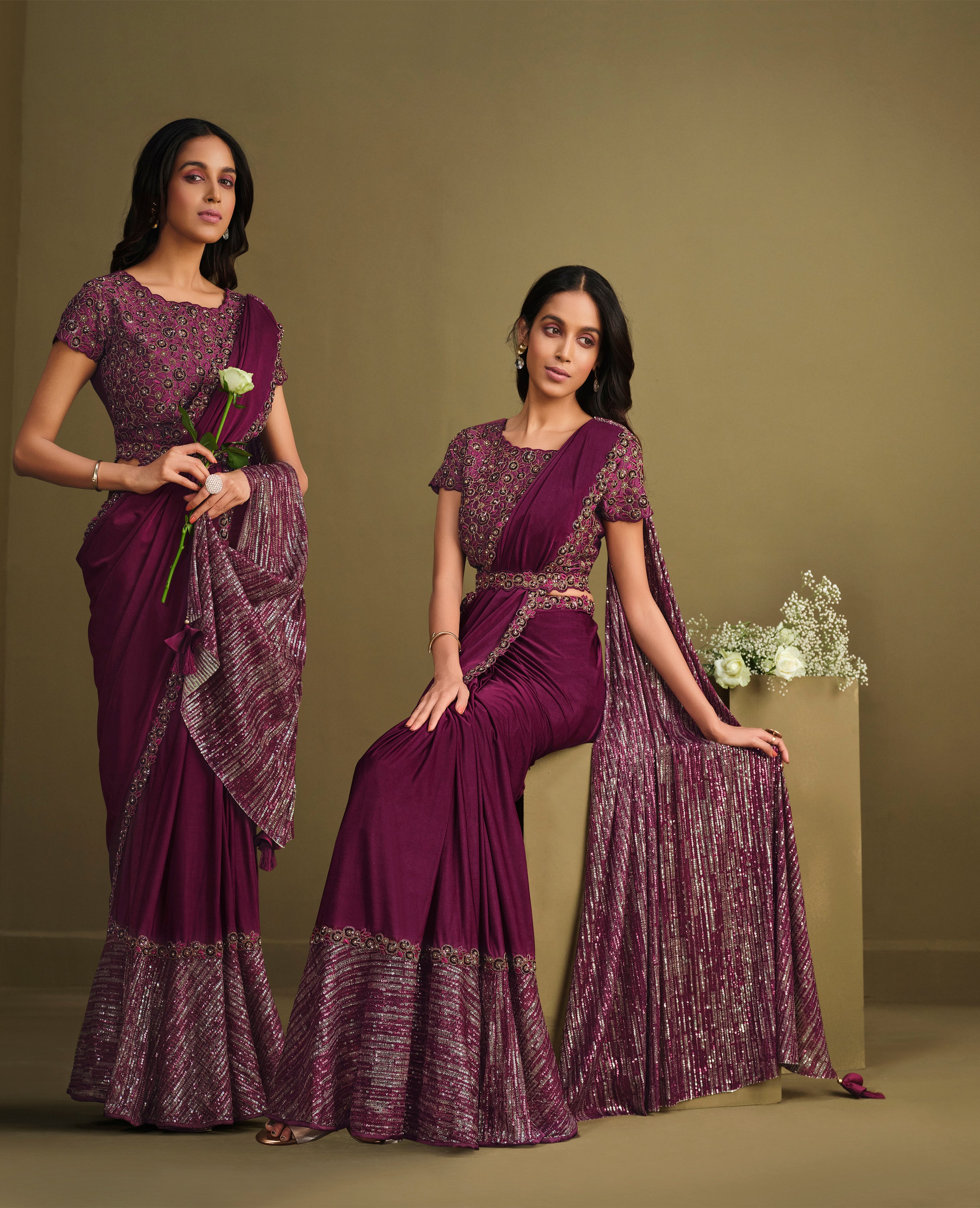 Women's Maroon Crystal Silk Design Saree With Unstitched Blouse Piece - Navyaa