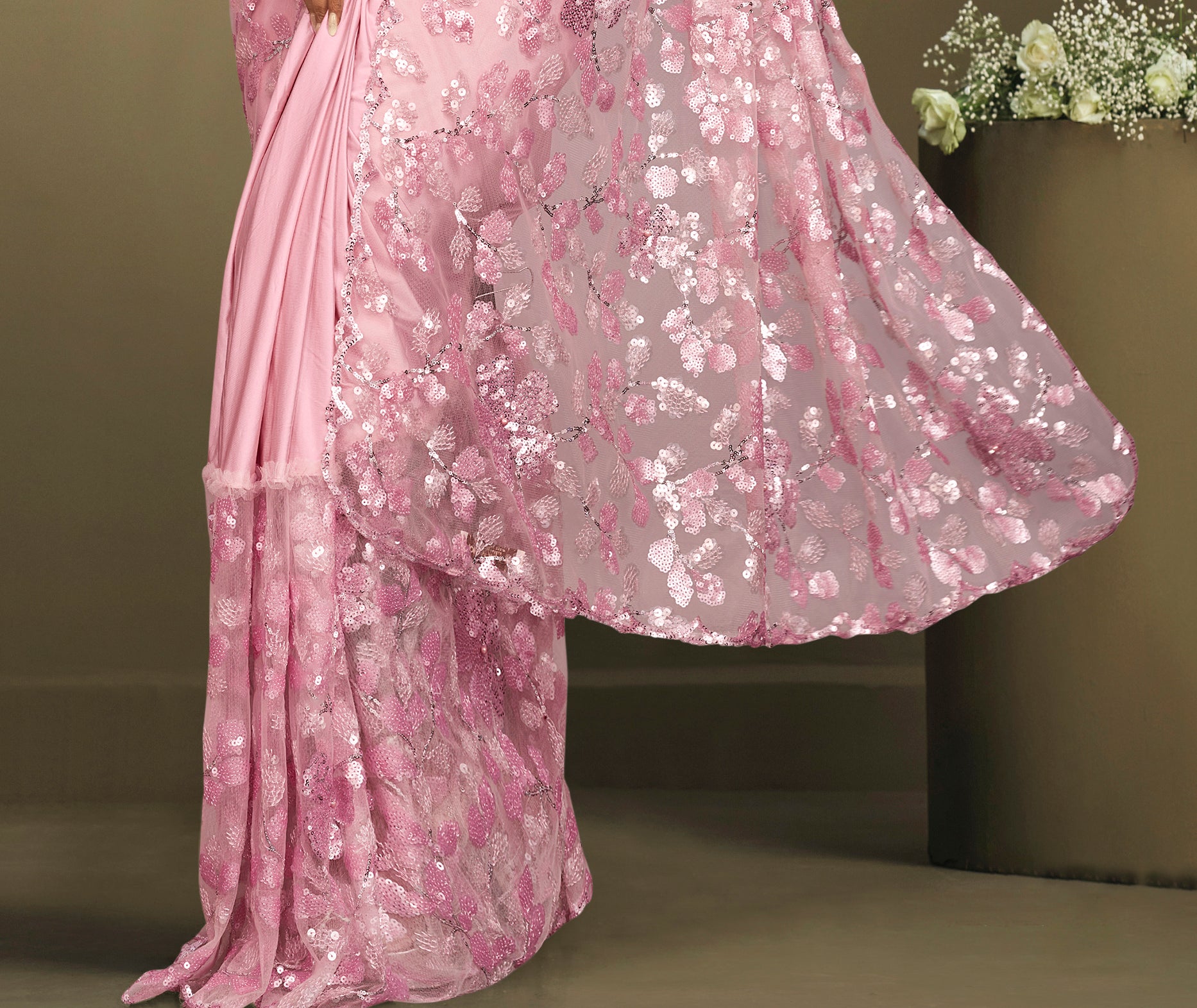 Women's Pink  Crepe Lycra Design Saree With Unstitched Blouse Piece - Navyaa