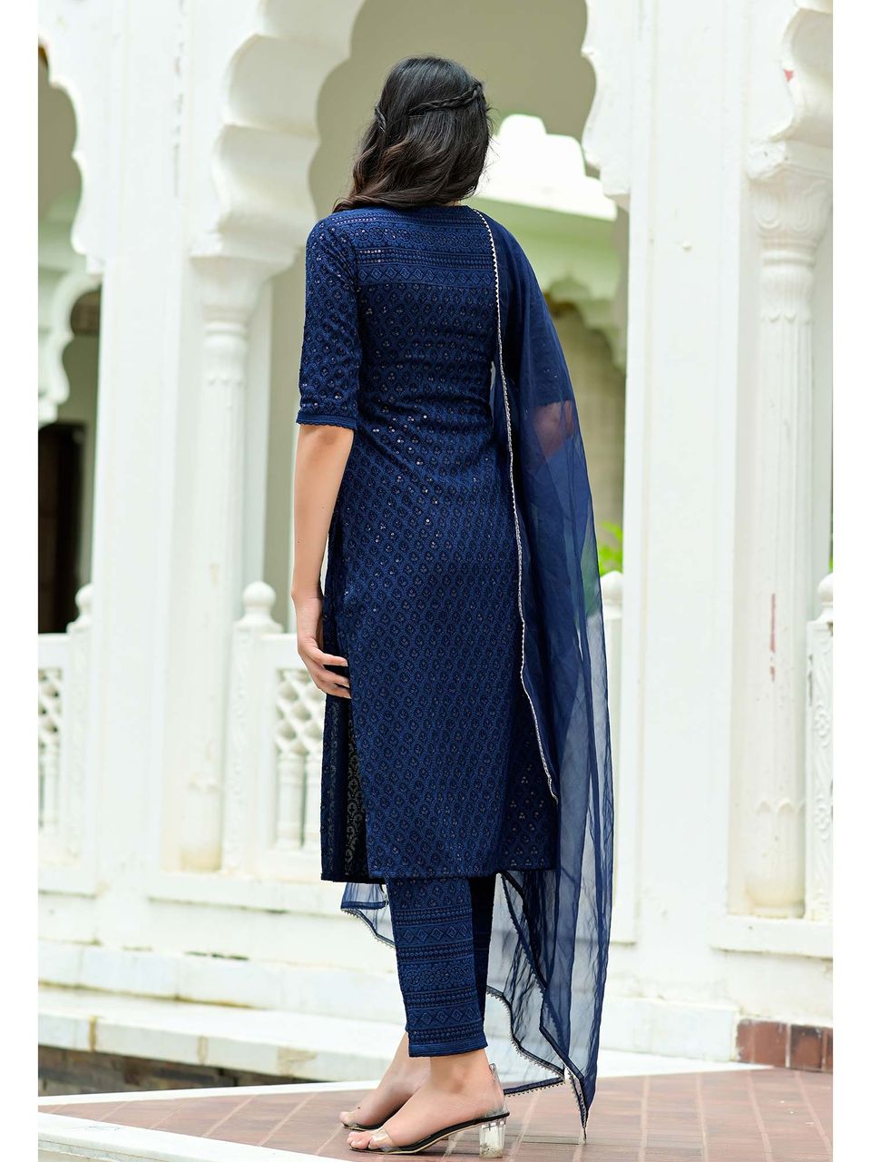 Women's Sapphire Heavy Embroidered Suit Set - Hatheli