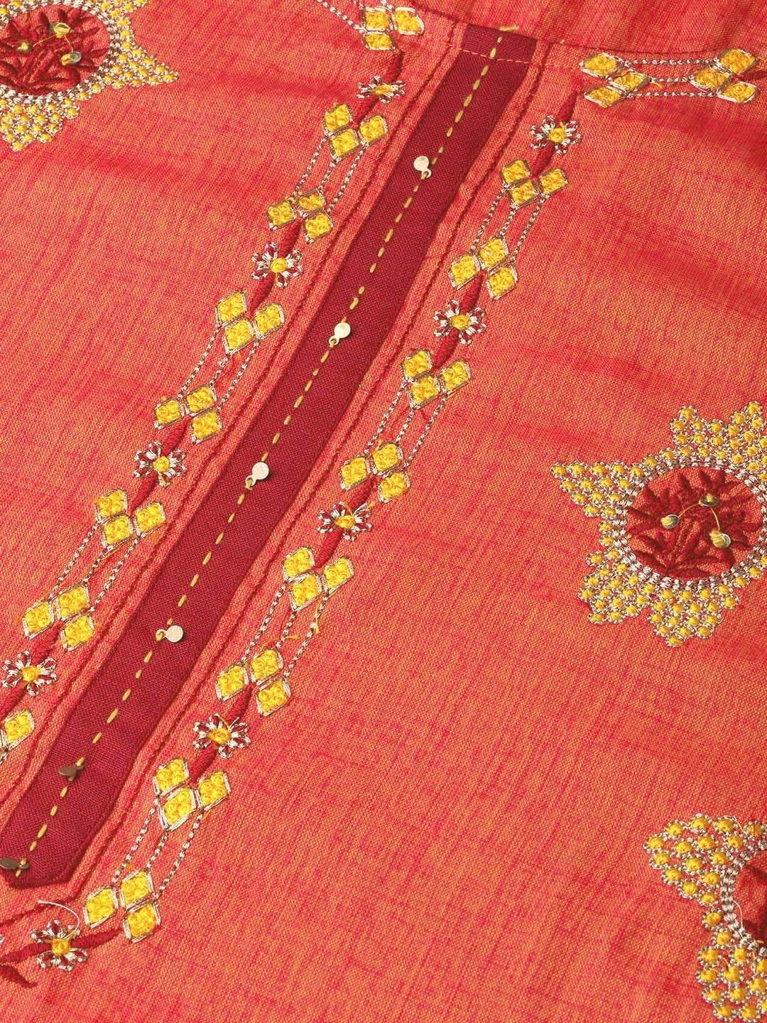 Women's Orange & Yellow Embroidered Straight Kurta - Meeranshi