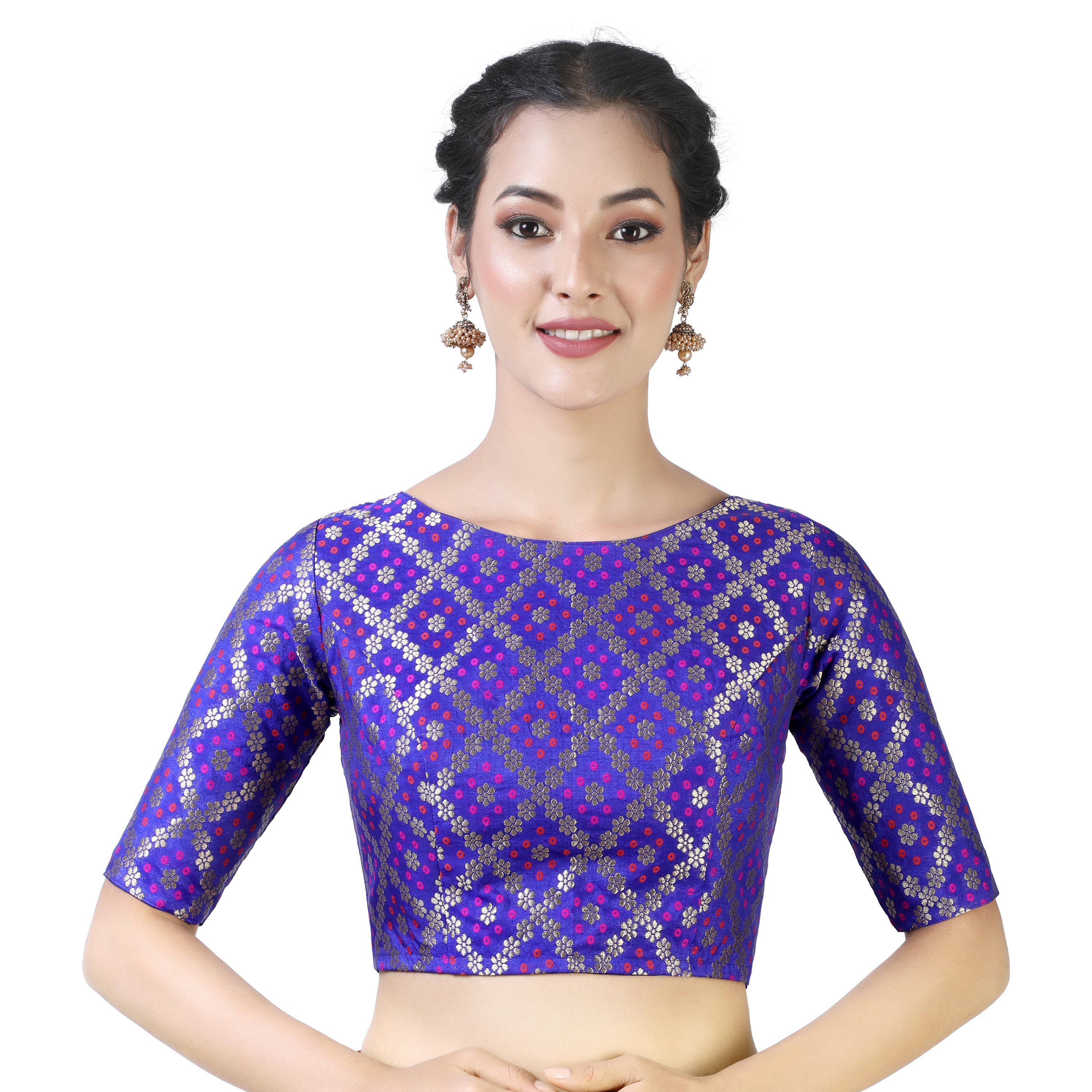 Women's Royal Blue Bandhni Brocade Blouse by Shringaar- (1pc set)