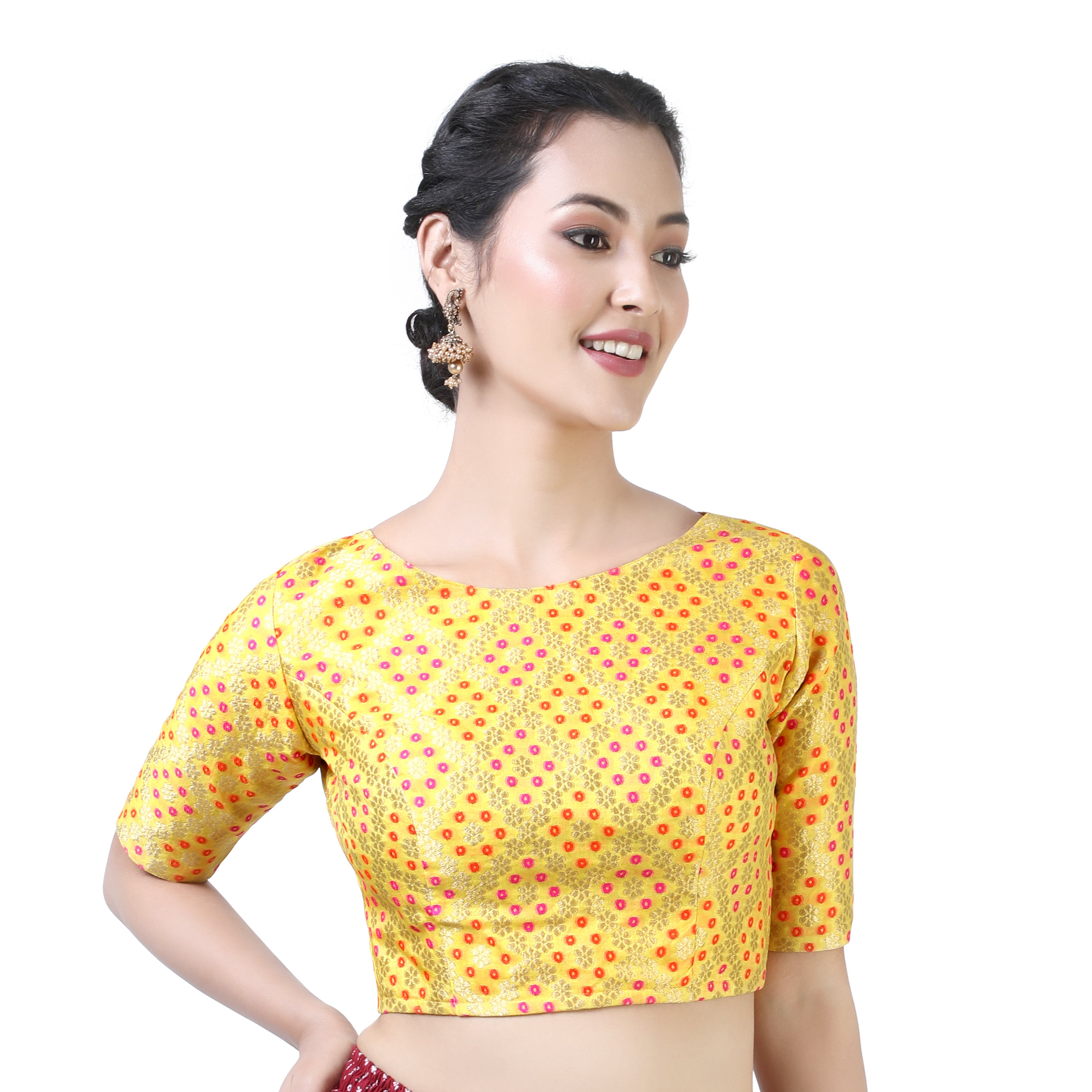 Women's Yellow Bandhni Brocade Blouse by Shringaar- (1pc set)
