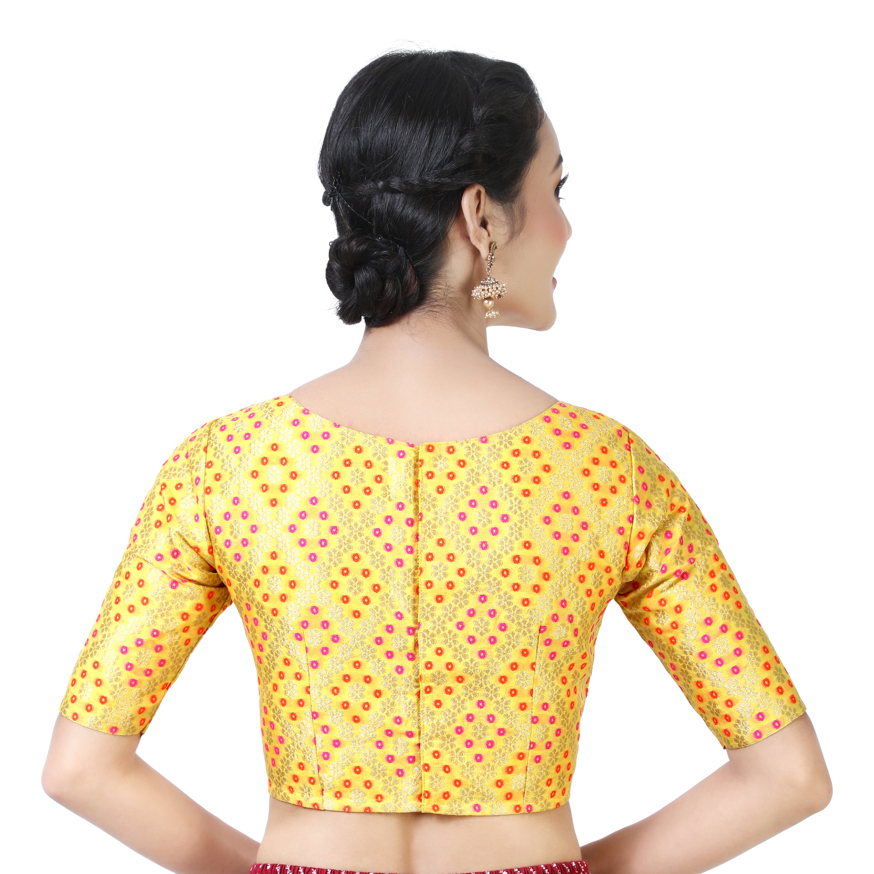 Women's Yellow Bandhni Brocade Blouse by Shringaar- (1pc set)