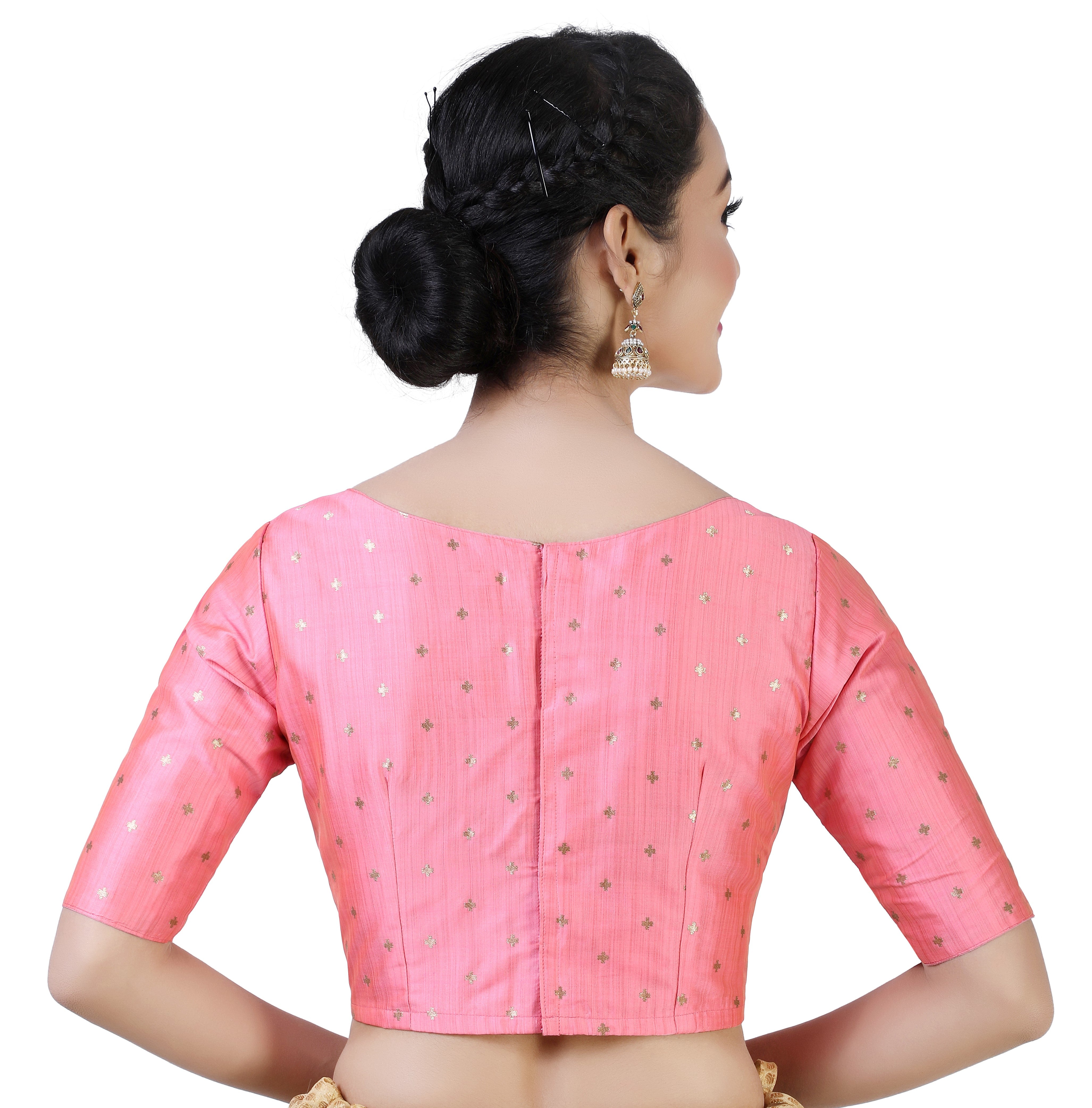 Women Pink Golden Saree Blouse by Shringaar (1pc)