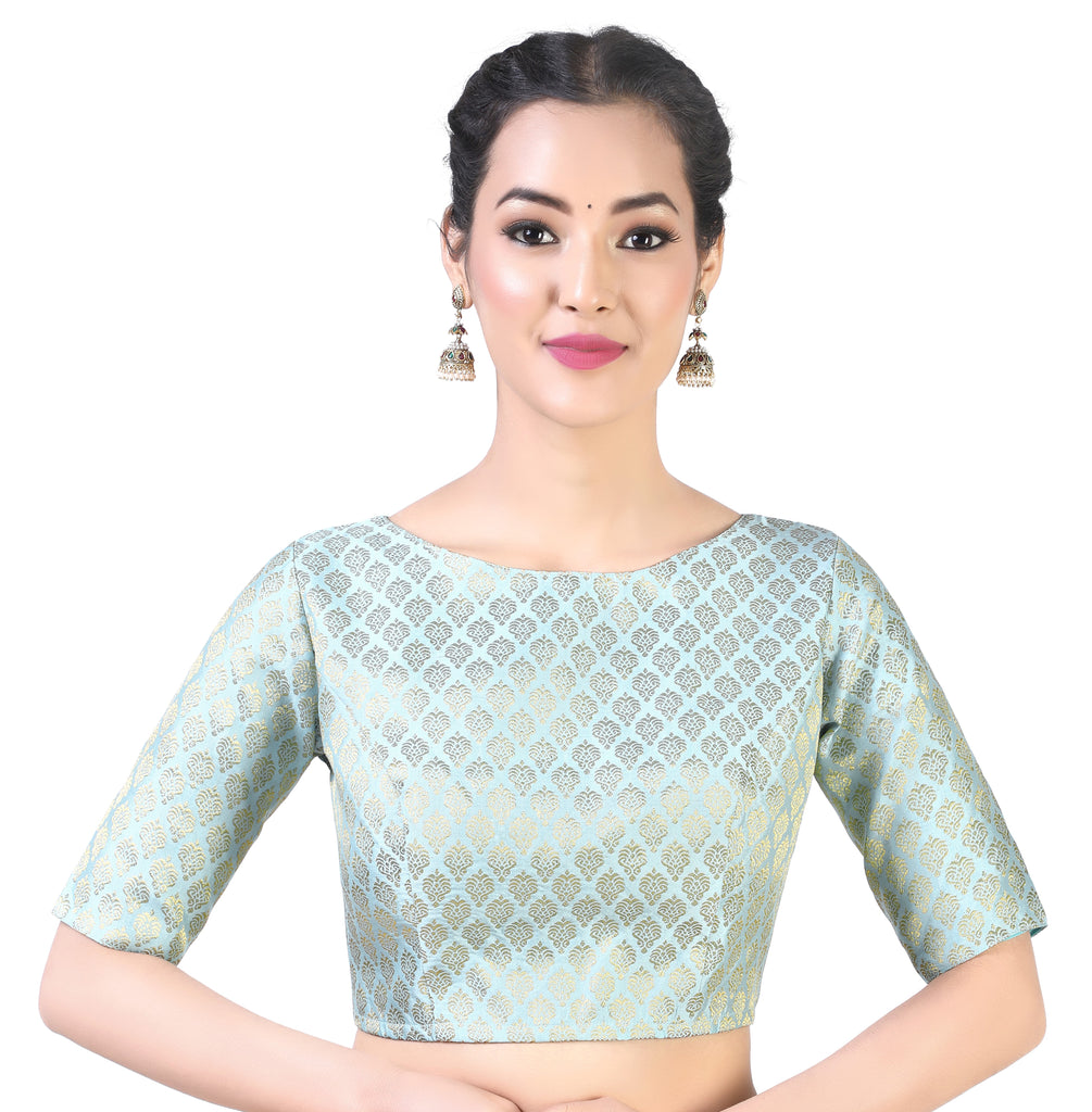 Women's Sky Blue Brocade Blouse