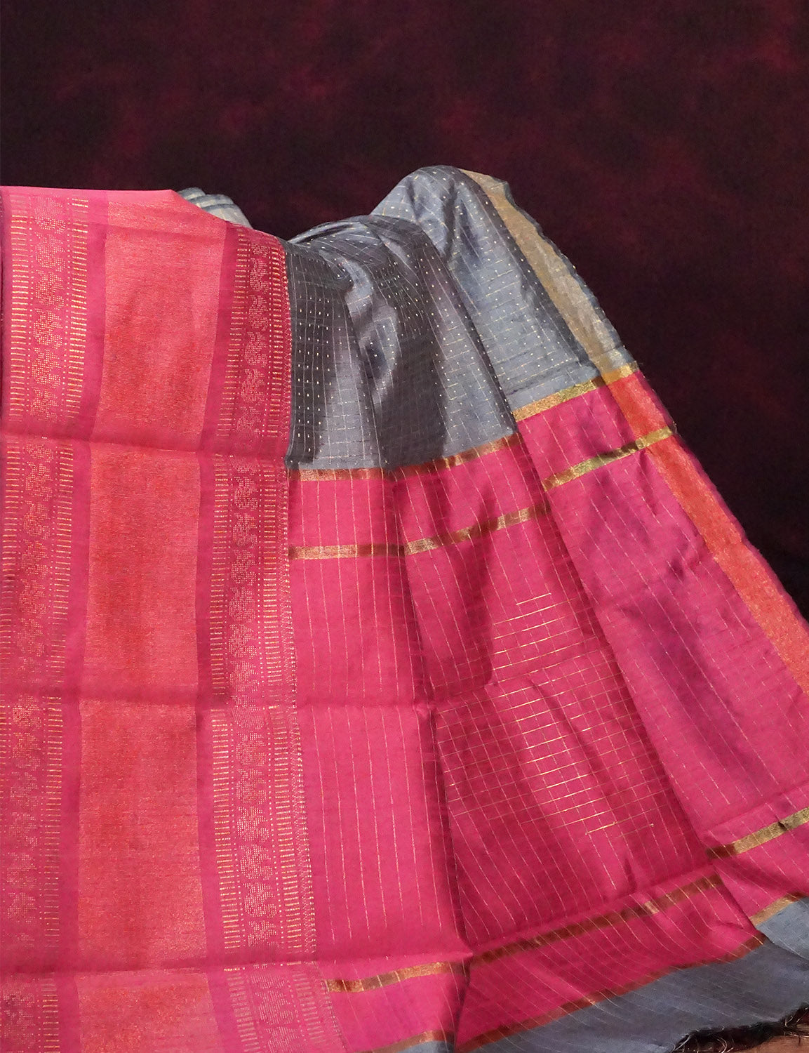 Women's Grey & Pink Semi Kadi Pattu Saree - Gayathri Sarees