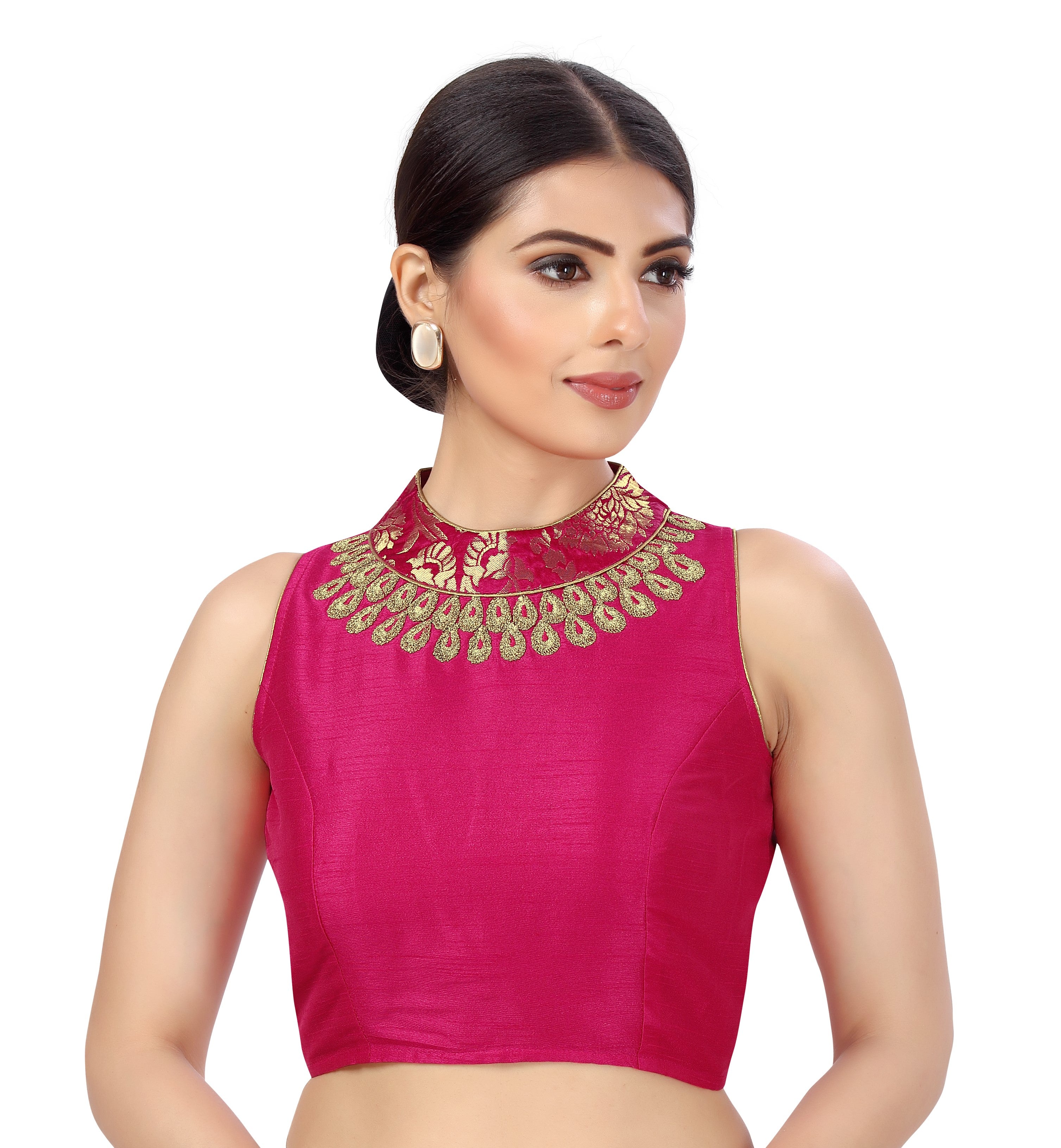 Women's Polyester Sleeveless Embroidered Saree Blouse with Brocade Collar. - Shringaar