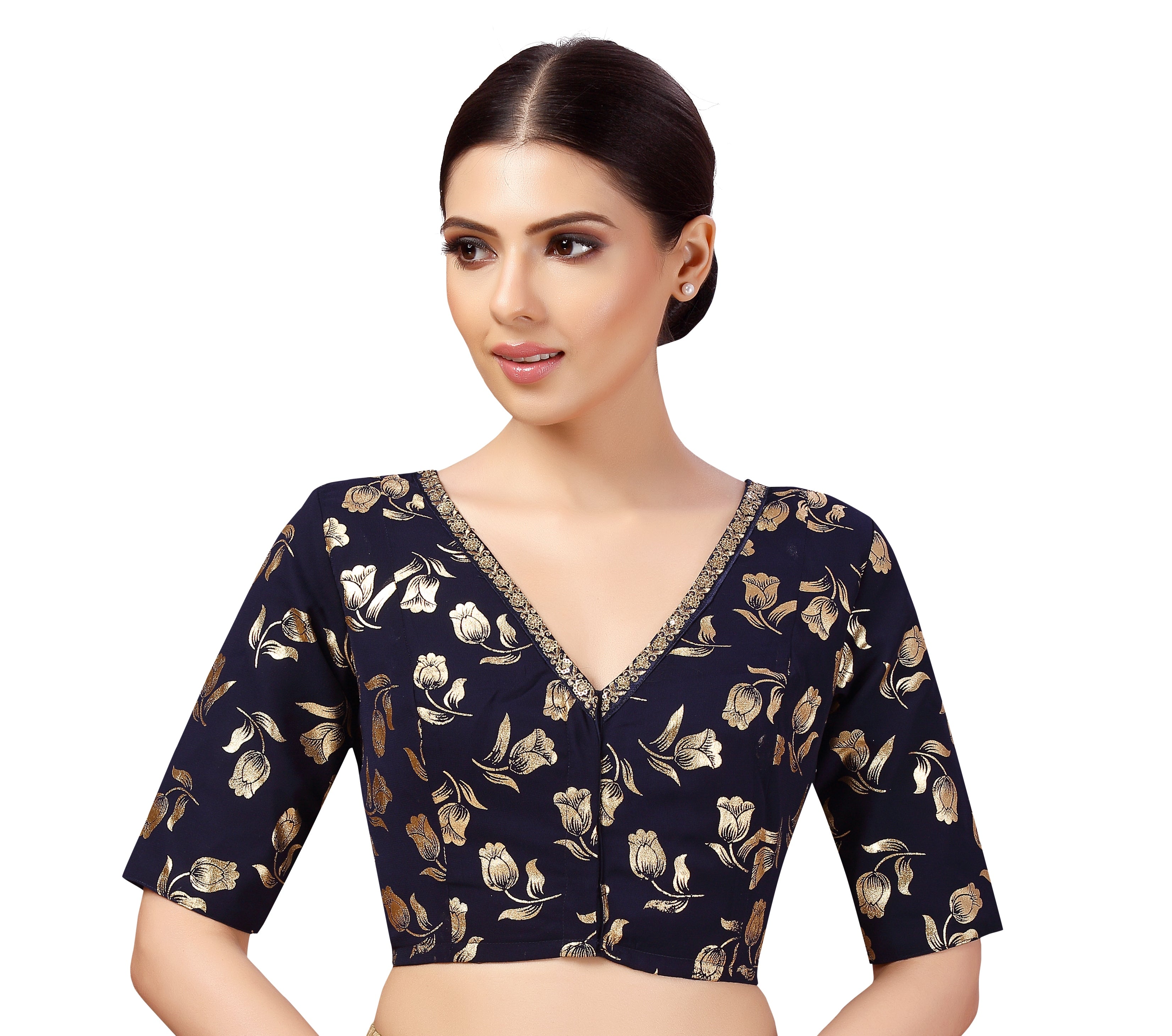 Women's Georgette Embroidered and Gold Printed Saree Blouse. - Shringaar