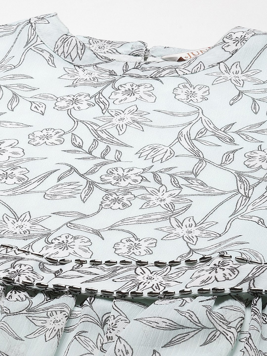 Women's Sagegreen Alphin Chiffon Flared Printed Dress With Tie-up Blet - Juniper