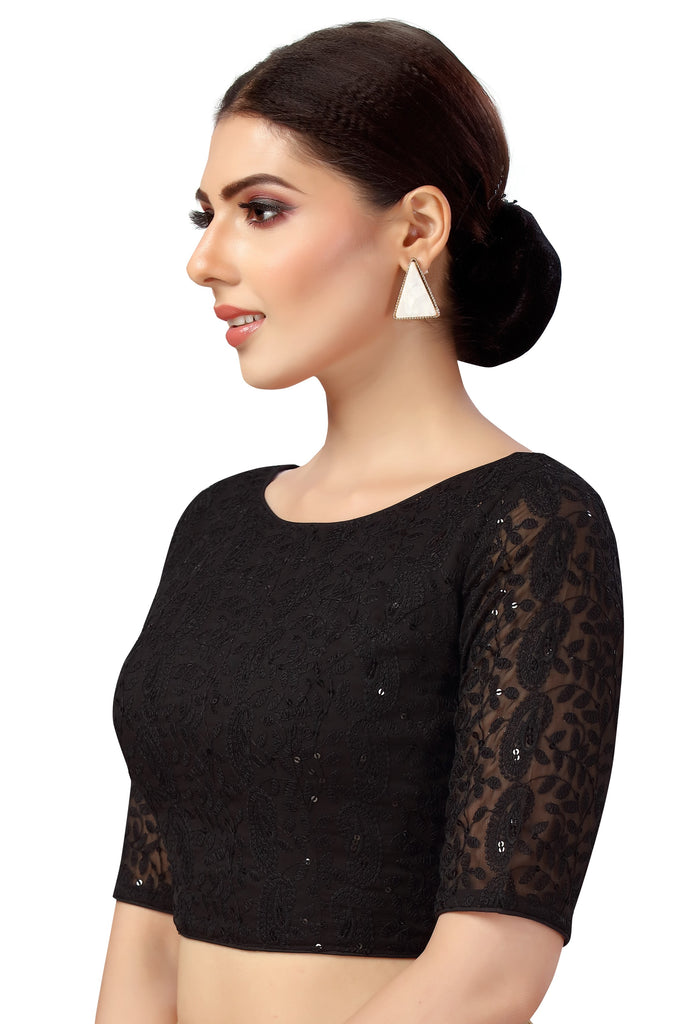 Women's Georgette Elbow Length Sleeves Chikankari Saree Blouse.